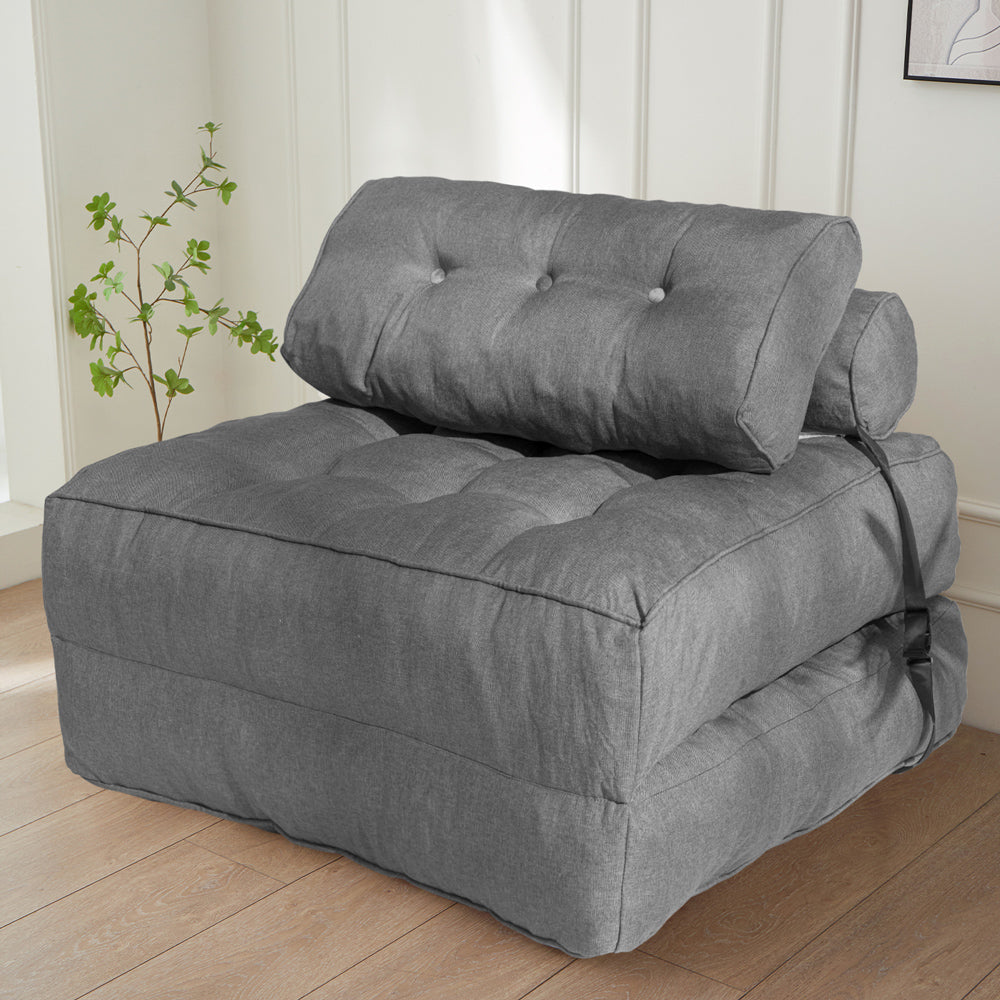 MAXYOYO Folding Couch Sofa Bed - Convertible Sleeper Chair with Back Support & Pillow, Space Saving Grey Futon for Small Apartments, Guest Rooms & Dorm Living
