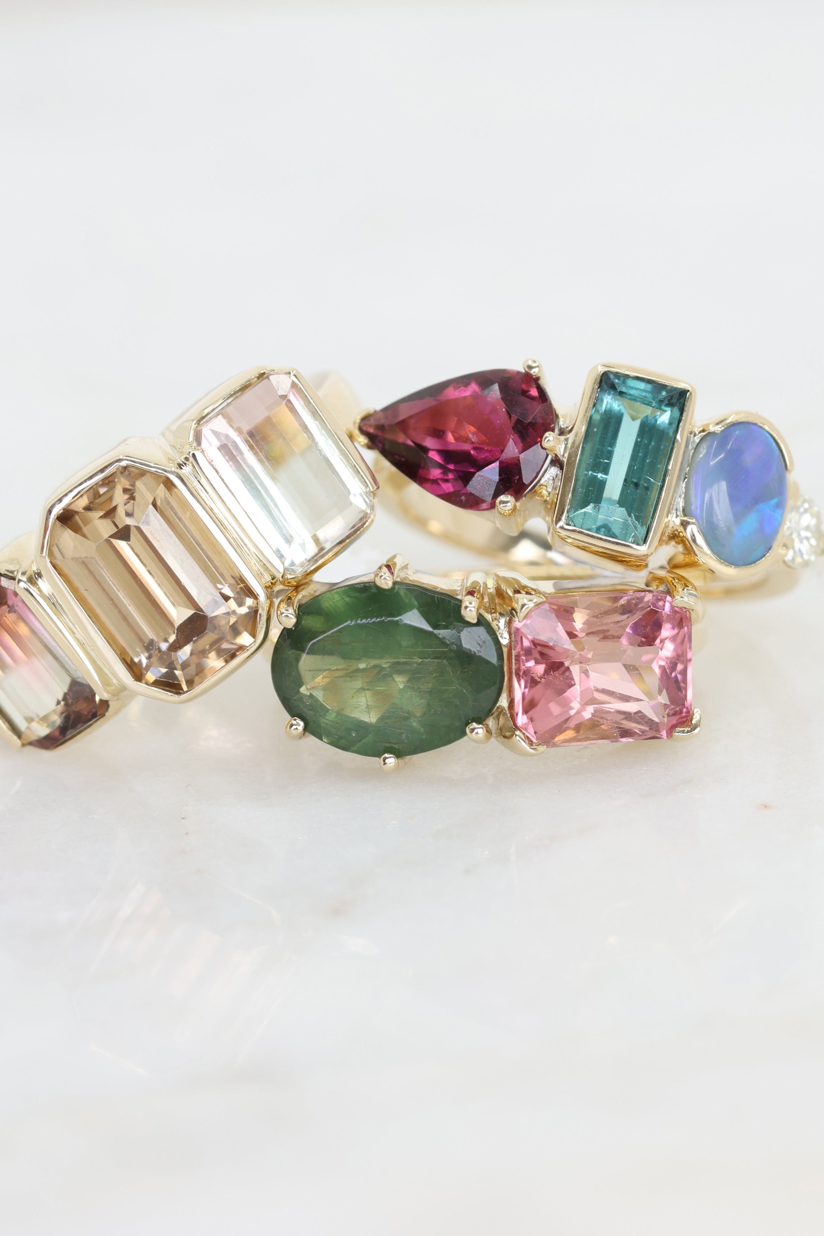 14K Yellow Gold Rainbow Cluster Ring for Women - Elegant Stackable Jewelry for Everyday Wear & Special Occasions