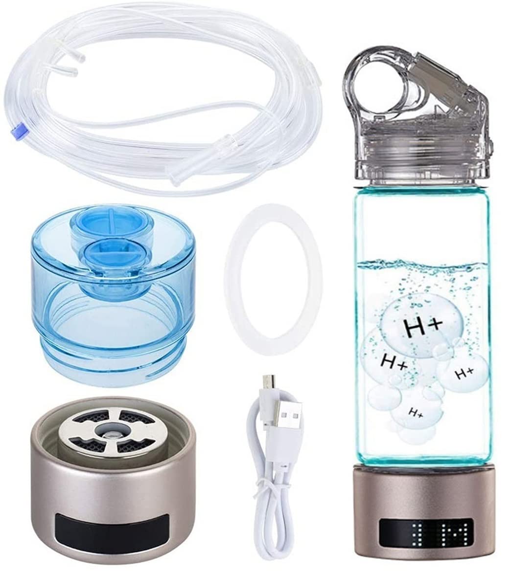 SPE & PEM Hydrogen Water Bottle Generator with LED Display - Portable Hydrogen Rich Water Maker Ionizer with Tube - Anti-Aging Health Water Cup for Home, Travel & Fitness