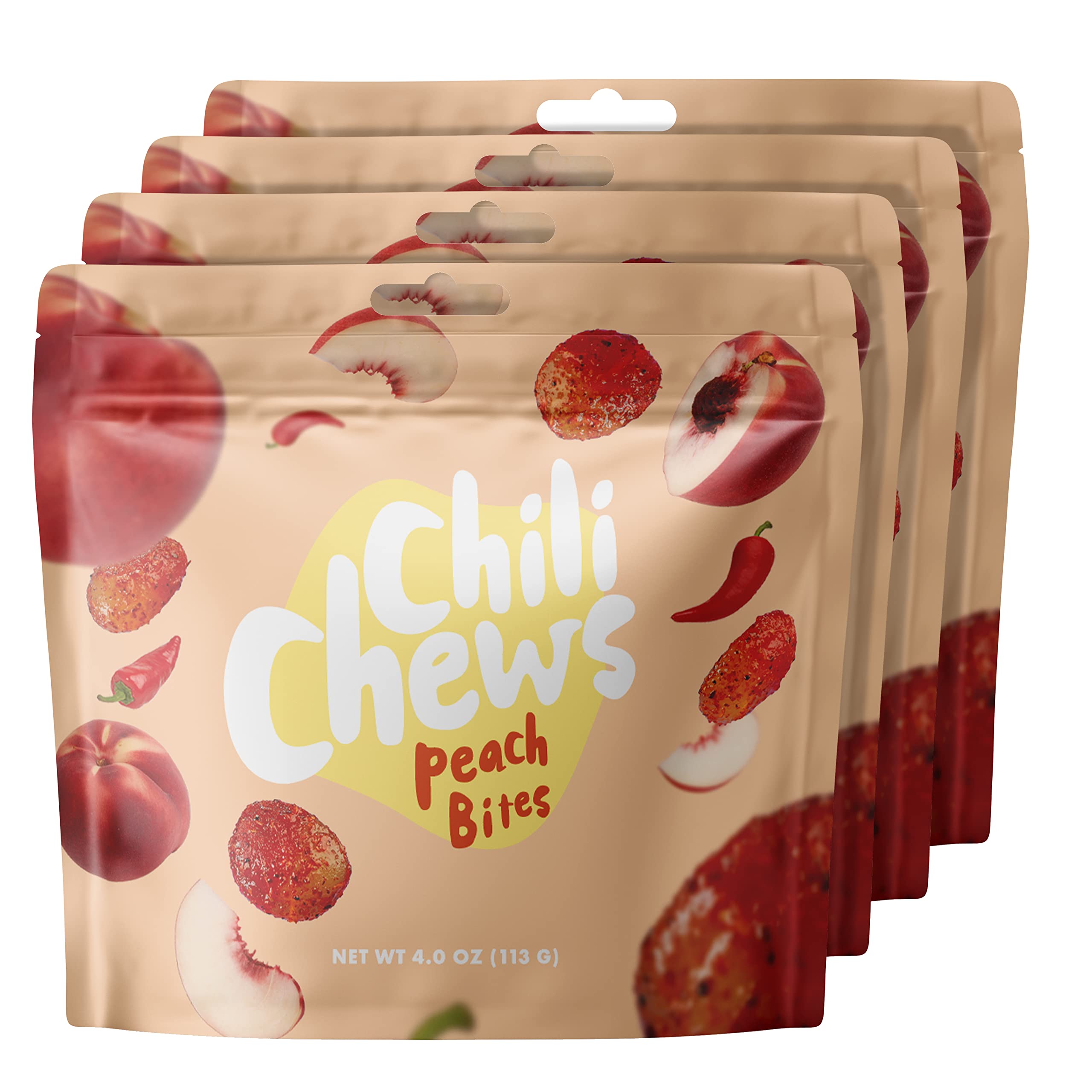 Spicy Peach Gummy Candy Bites - Sweet & Sour Chili Chews for All Ages | Hot & Tangy Snack | Perfect for Parties, Movie Nights & On-the-Go Treats (4-Pack)