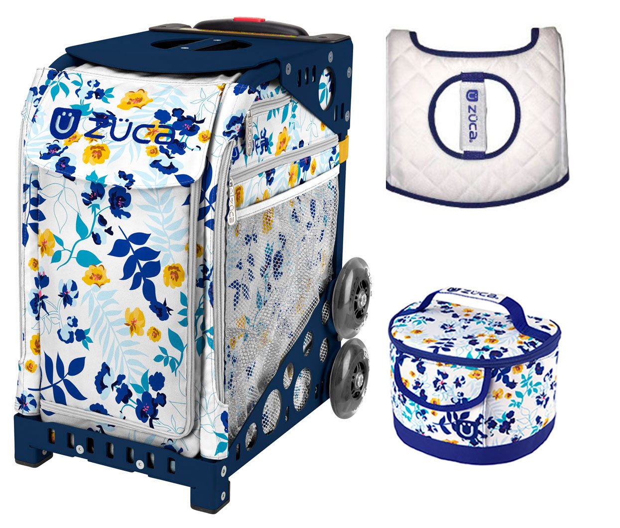ZUCA Sport Bag - Boho Floral Gym Bag with Removable Seat Cover & Free Lunchbox Gift (Navy Blue) - Perfect for Yoga, Workouts & Travel