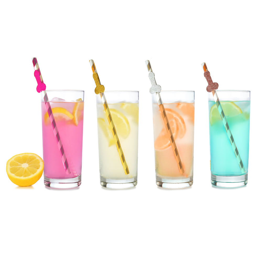 Glitterati Penis Party Glittering Tall Straws - 8 Pack Disposable Drinking Straws for Bachelorette Parties, Birthday Celebrations & Adult Events