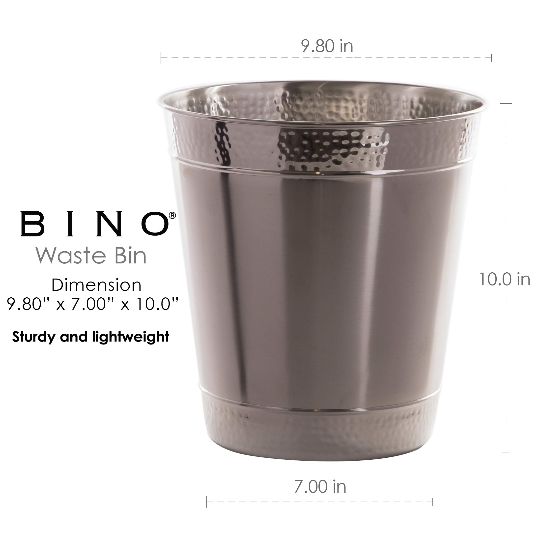 BINO Matte Hammered Metal Waste Basket - Stylish Trash Can for Home, Office, Bathroom, Dorm & Kitchen - Perfect for Bedroom, Desk & Room Organization - Essential Home & Office Decor Accessory (Great for Small Spaces & Waste Management)