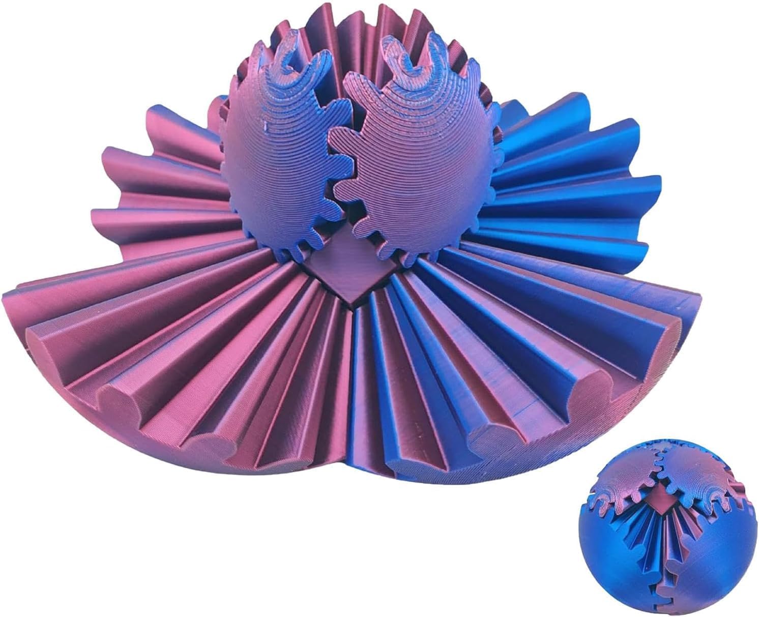 3D Printed Gear Ball Fidget Toy - Steampunk Whirling Wonder Stress Relief Cube for Adults & Kids, Purple Relaxing Spin Ball (Perfect for Office, School & Travel)