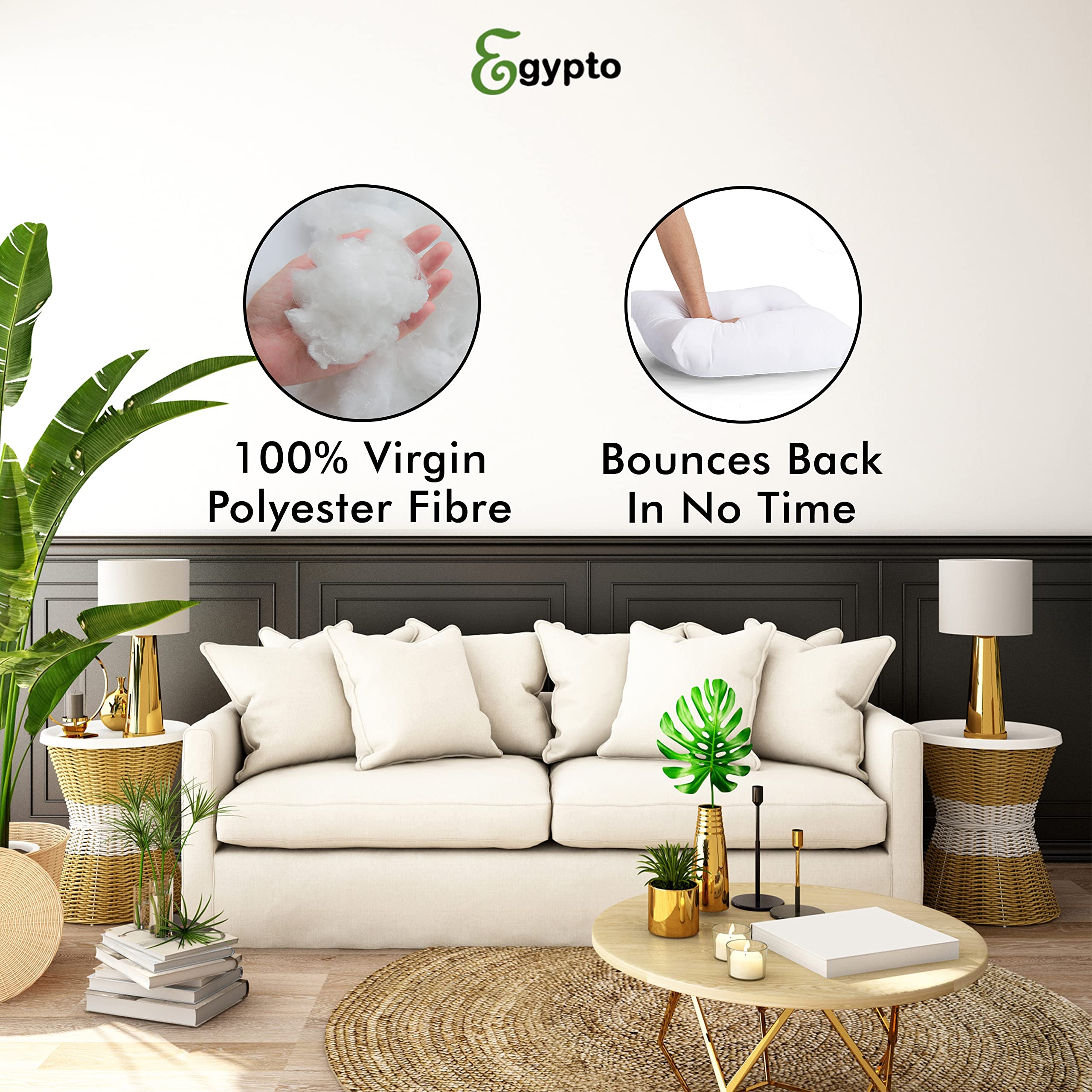 EGYPTO 4-Pack 18x18 Inch Cushion Inserts - Soft & Plump Hypoallergenic Pillow Inserts for Sofa, Couch, Bed, Chair - Perfect for Living Room, Bedroom, Office Decor (45x45 cm)