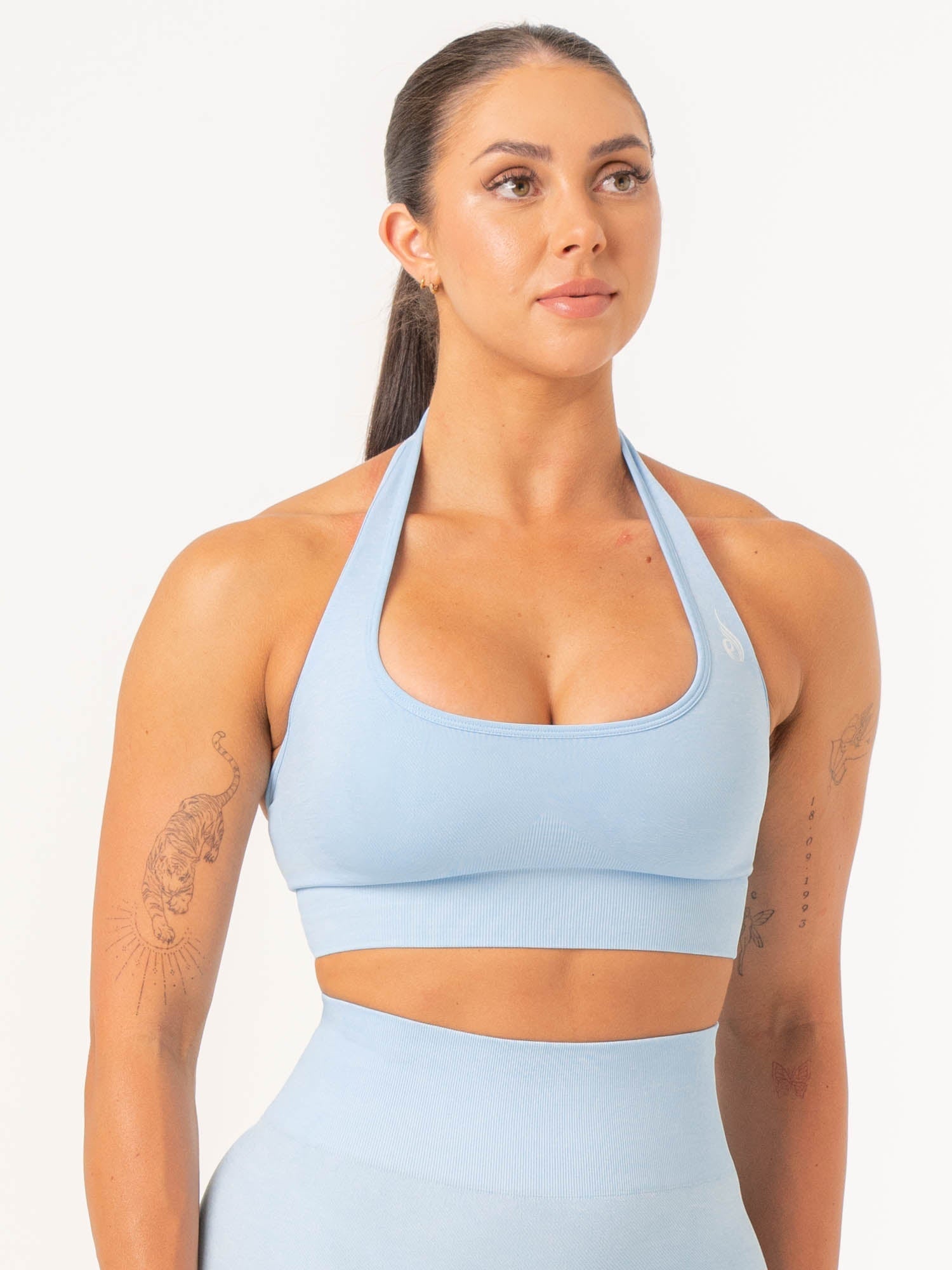 Contour Halter Bra for Women - Sky Blue Marl Lace Bralette - Perfect for Yoga, Beach & Summer Outfits