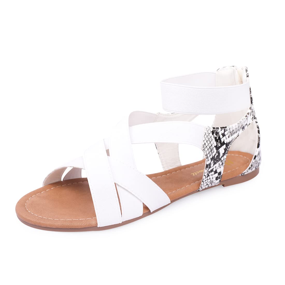 Women's Comfortable Elastic Gladiator Flat Sandals with Adjustable Ankle Strap - Perfect for Beach, Vacation, and Summer Casual Wear