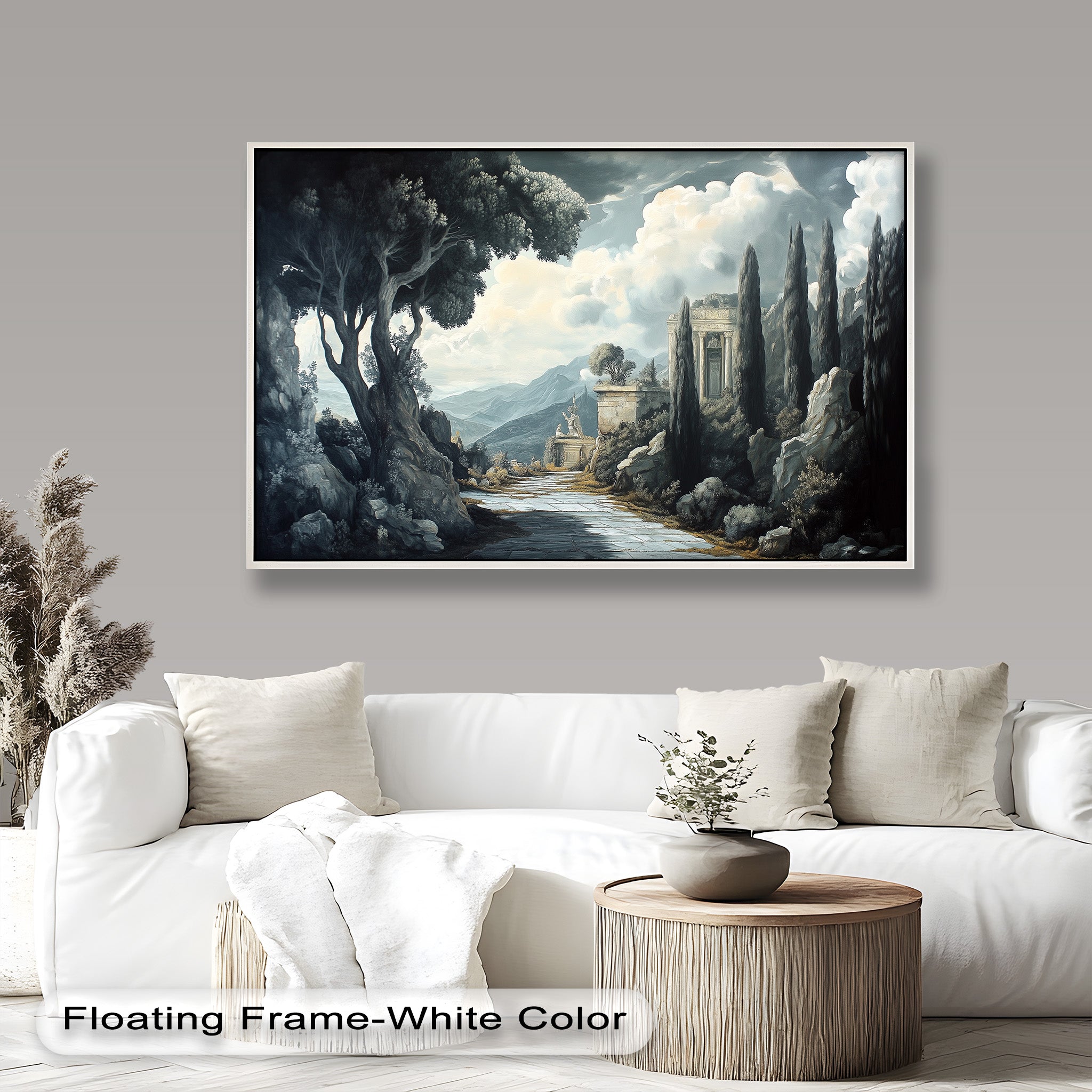 Ancient Pathway to the Temple - Hand Painted Classical Landscape Oil Canvas Art for Home Decor, Office & Living Room Wall