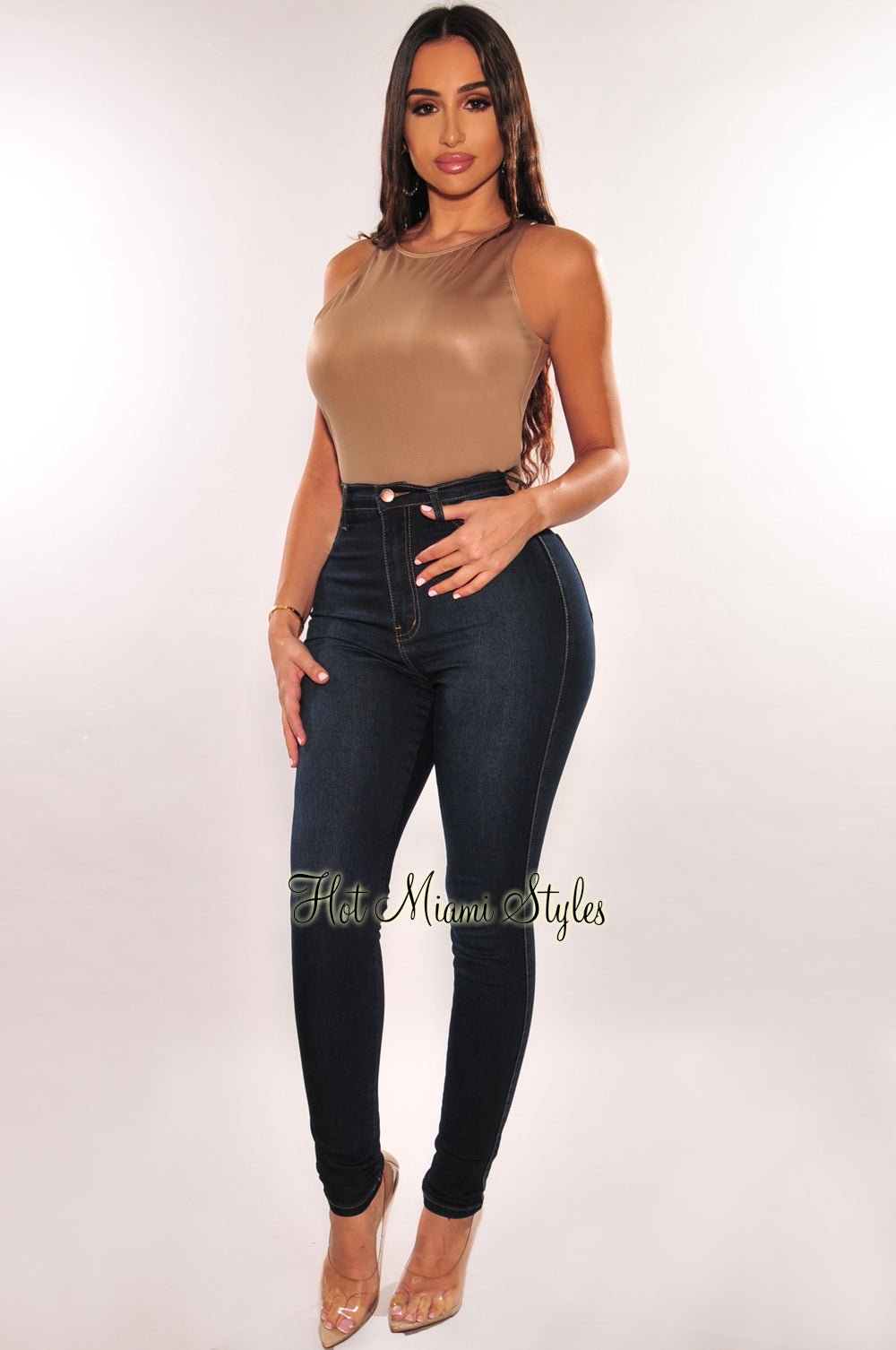 Dark Wash High Waist Skinny Jeans for Women - Stretch Denim Pants with Tummy Control - Perfect for Casual Wear, Office & Date Night