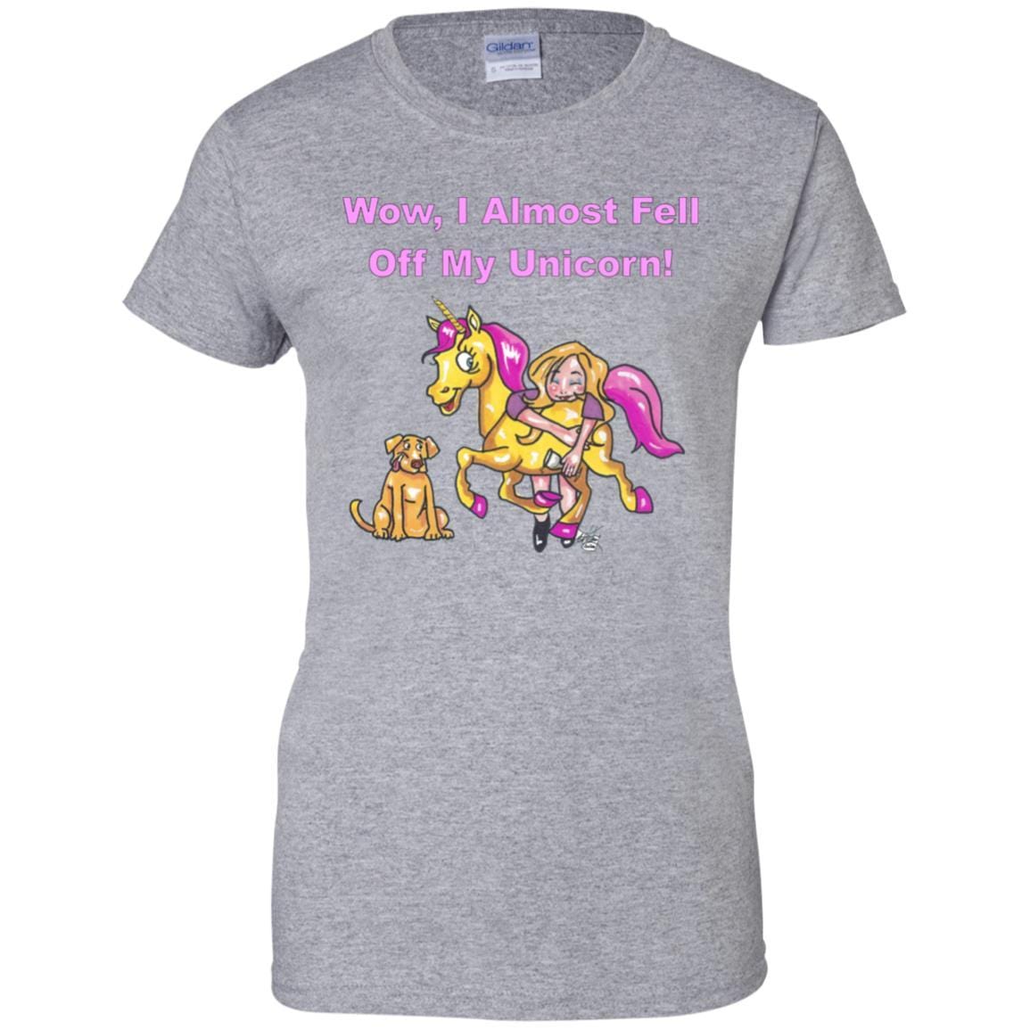 Wow I Almost Fell Off My Unicorn Women's 100% Cotton T-Shirt - Funny Sarcastic Graphic Tee for Casual Wear, Girls Night Out & Unicorn Lovers