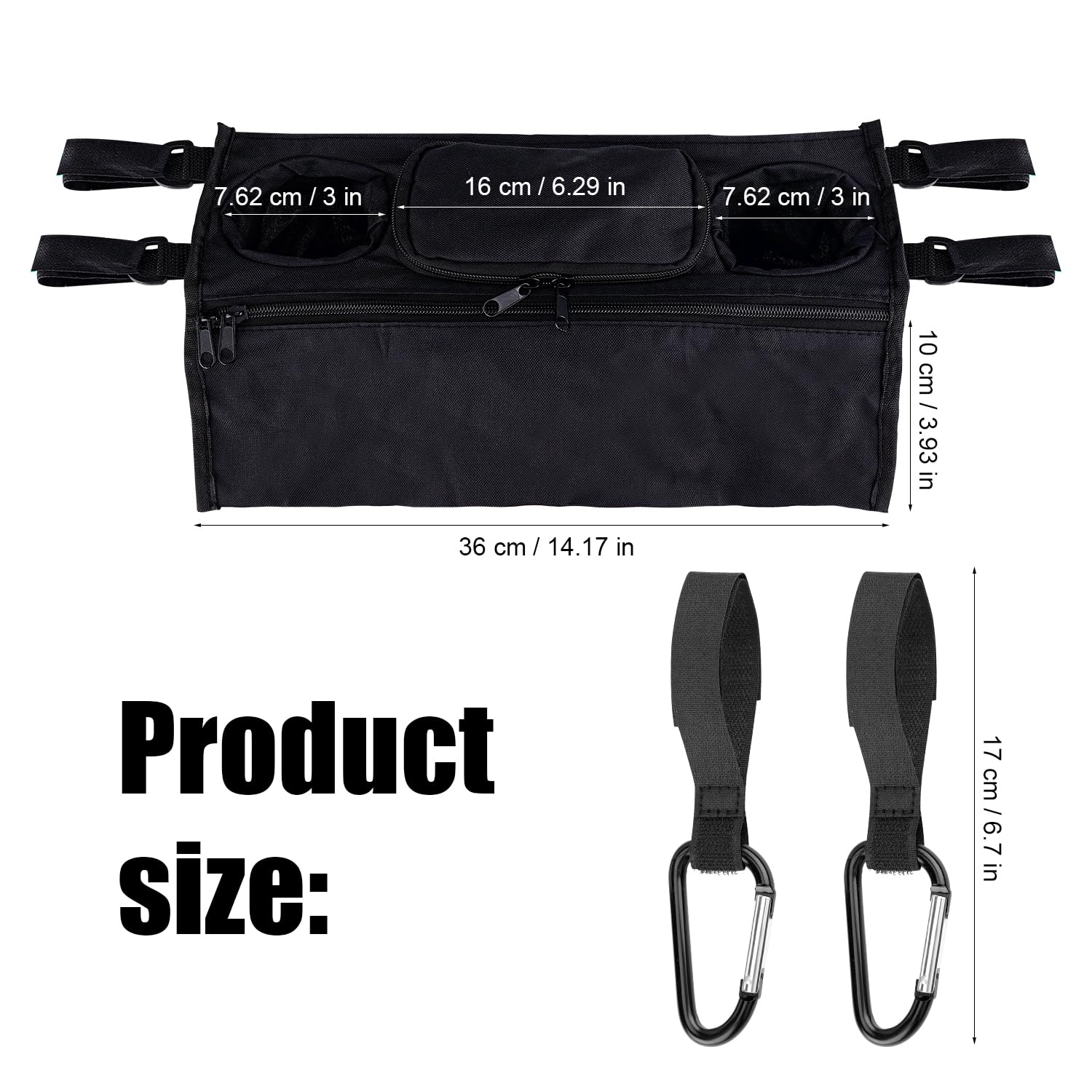 Wonderfold & Jeep Wagon Stroller Organizer with Cup Holders - Anti-Slip Baby Stroller Accessories with 2 Zippered Pockets, Adjustable Straps & Hooks - Perfect for Diaper Bags, Snacks & Drinks on Walks, Park Visits & Shopping Trips