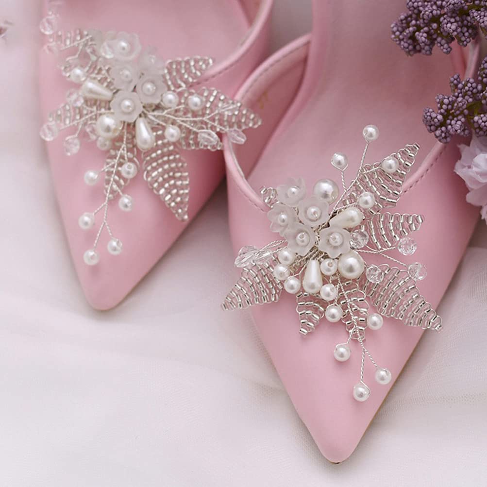 1 Pair Elegant Pearl & Rhinestone Shoe Clips - Crystal Bridal Shoe Buckles - DIY Floral Shoe Charms for Wedding, Party, Prom - Decorative Shoe Accessories for Heels & Flats - Perfect for Bridesmaids, Dancers & Special Occasions