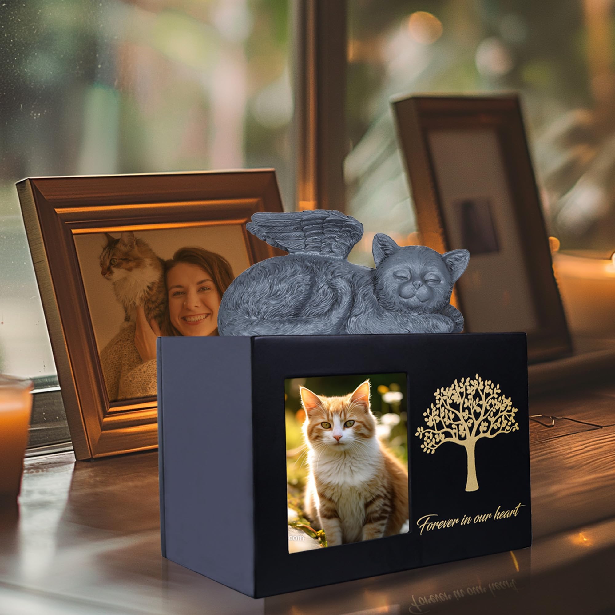 Beautiful White Wooden Pet Urn for Cat Ashes - Memorial Keepsake Box for Beloved Cats | Perfect for Home Memorials, Pet Loss Gifts & Remembrance Ceremonies