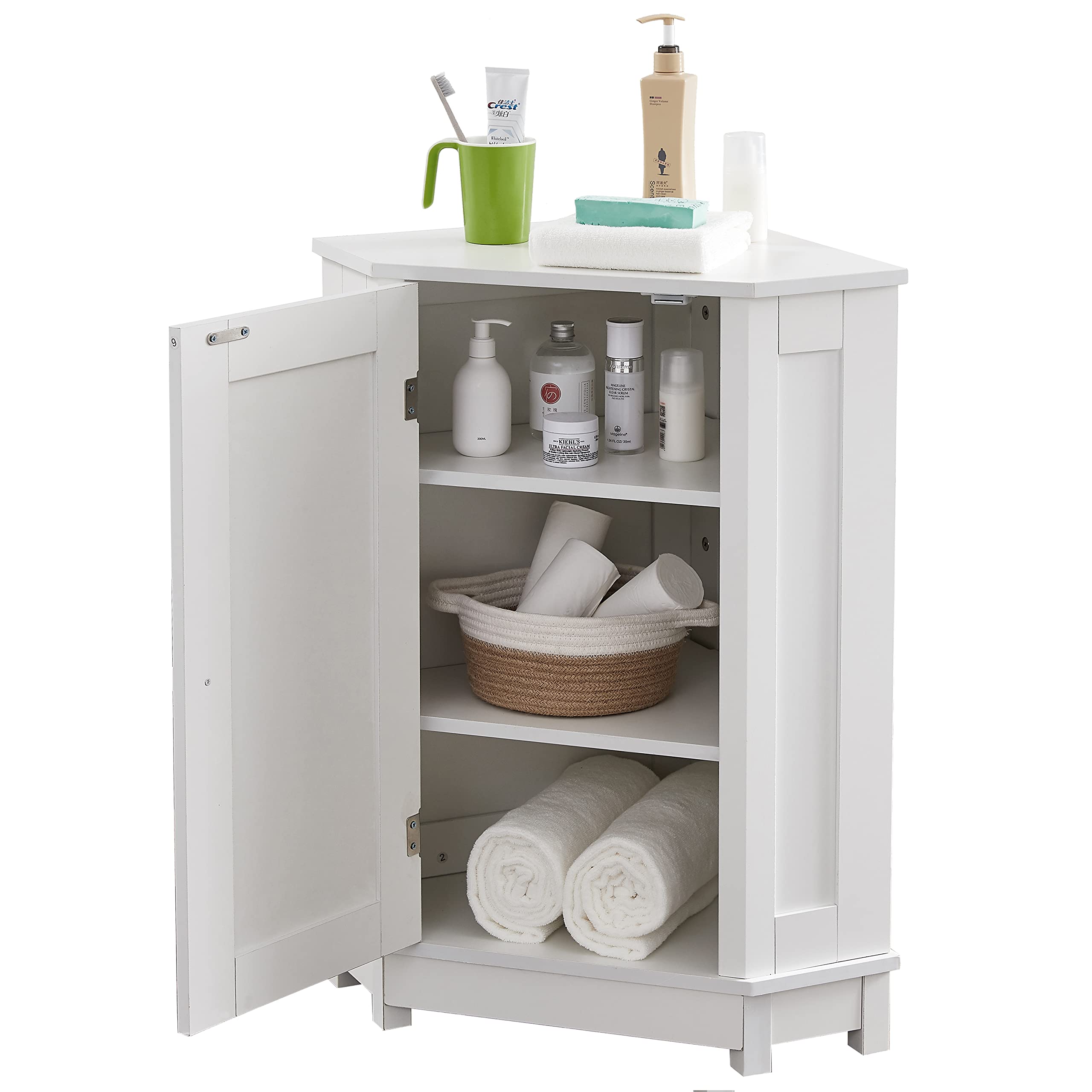 Merax White Bathroom Storage Cabinet - 1 Door Adjustable Shelf Triangle Corner Cabinet for Bathroom, Toilet, Laundry Room Organization