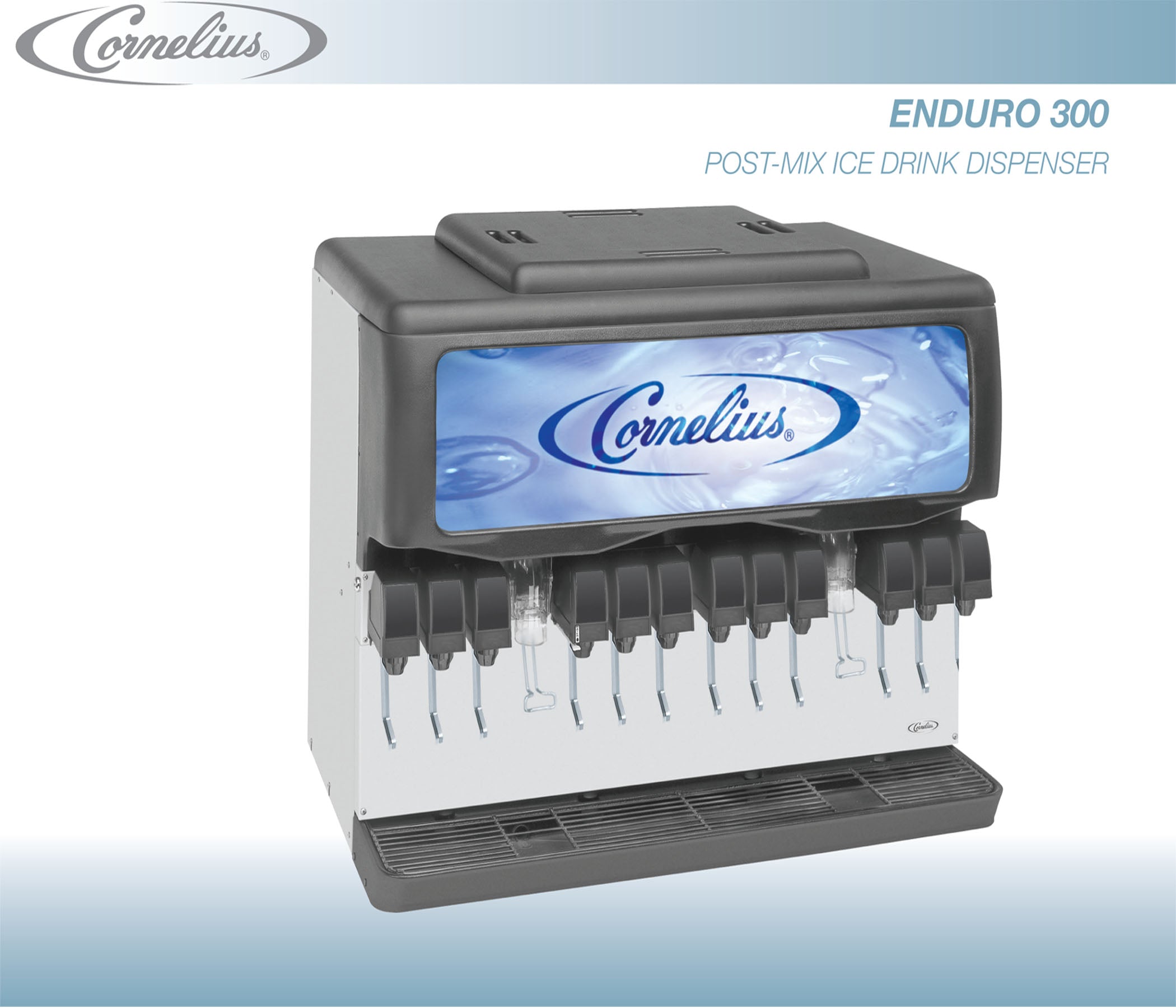 Cornelius 44 3/8” Wide 12 Drink Ice Combo Enduro 300 Beverage Dispenser with Sanitary Lever/Push Button Valves - Free Shipping | Perfect for Restaurants, Cafes, and Catering Events