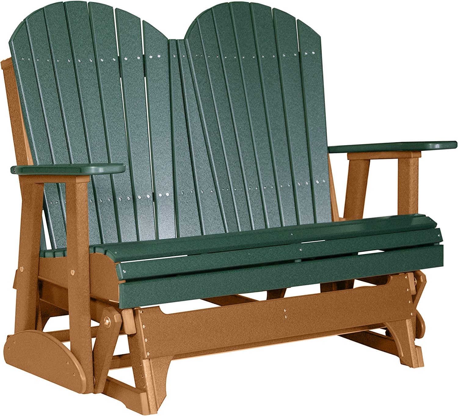 LuxCraft Green 4 ft. Recycled Plastic Adirondack Outdoor Glider with Cup Holder - Patio, Garden, Deck & Backyard Relaxation Furniture for Porch Swing & Outdoor Seating
