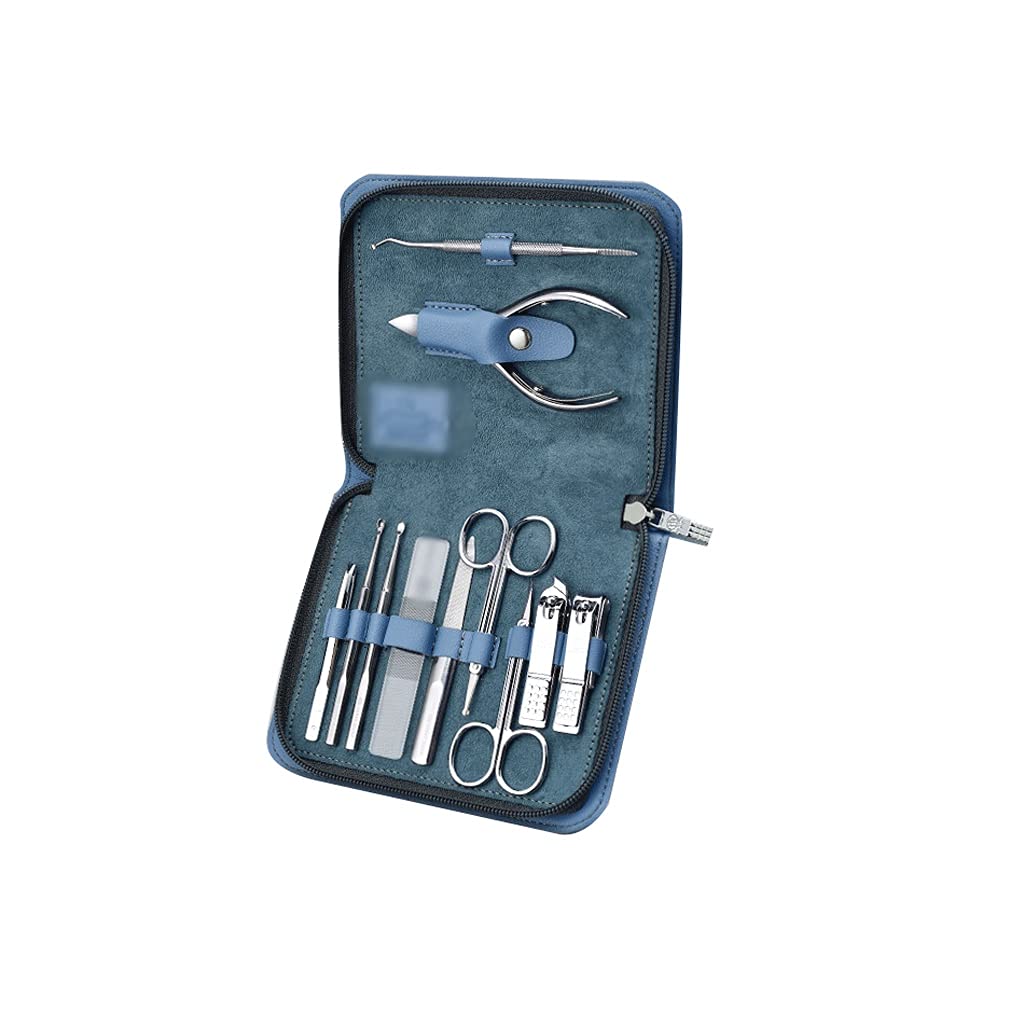 10-Piece Stainless Steel Manicure Pedicure Set for Men & Women - Nail Clippers Kit with Travel Case for Toe & Finger Nail Grooming - Perfect for Home, Travel & Salon Use (Blue)