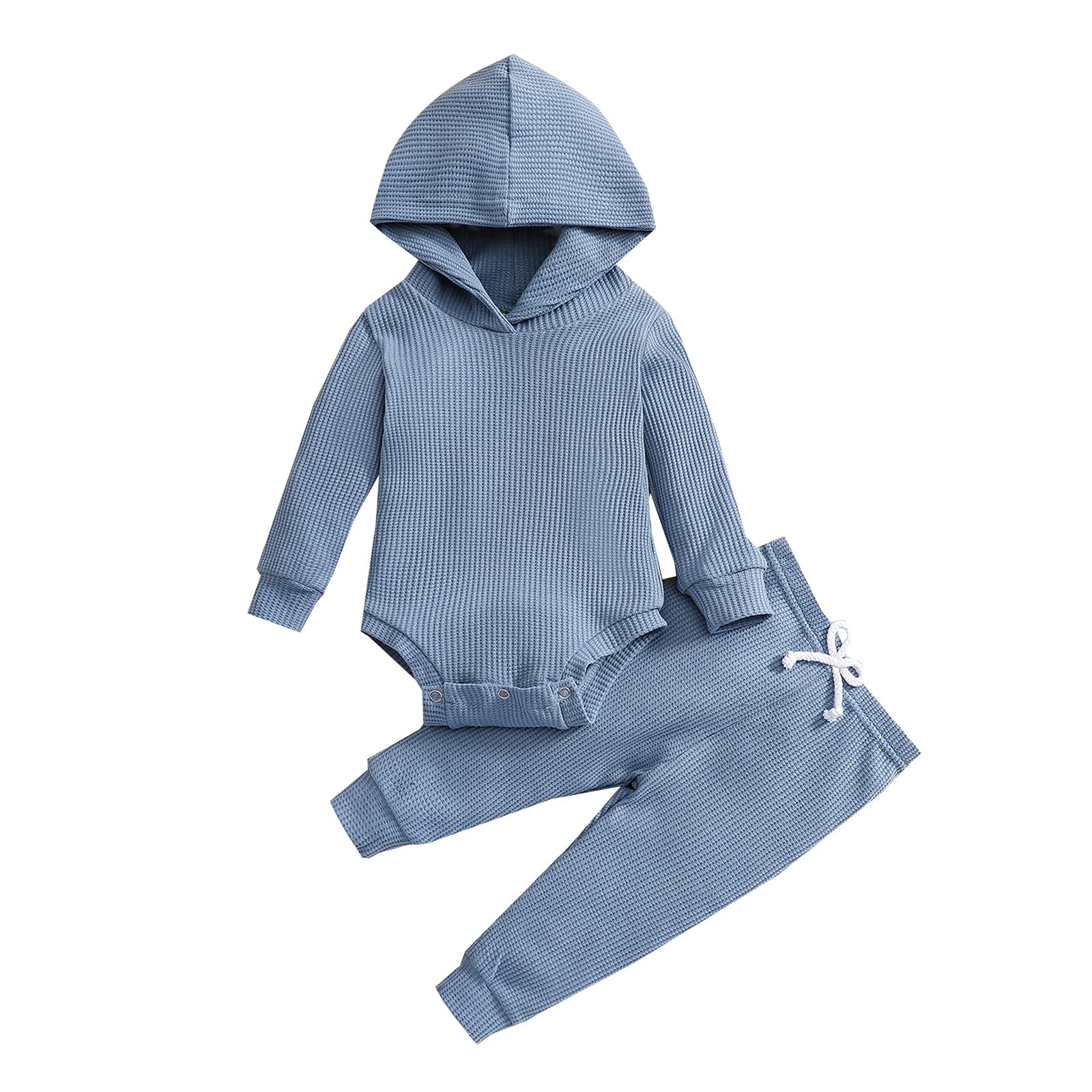 Ynibbim Winter Newborn Baby Clothes Set - 2PCS Hooded Unisex Outfits for Boys & Girls | Soft Waffle Ribbed Design | Perfect for Cold Weather, Photo Shoots & Daily Wear
