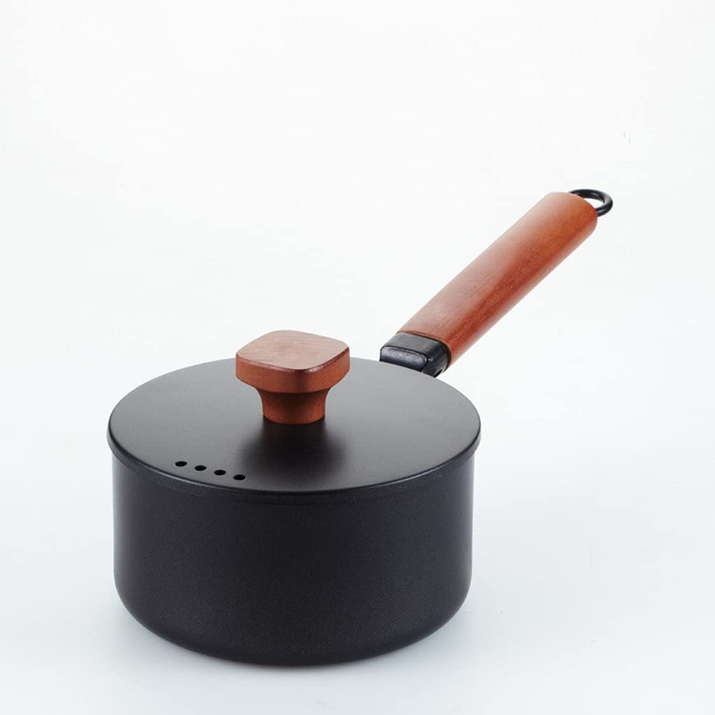 WCHCJ 2L Milk Pot with Wooden Handle - Non-Stick Cast Iron Saucepan for Gas & Induction Stoves - Perfect for Baby Breakfast, Coffee, Milk & Soup Cooking | Ideal for Home Kitchen & Camping Use