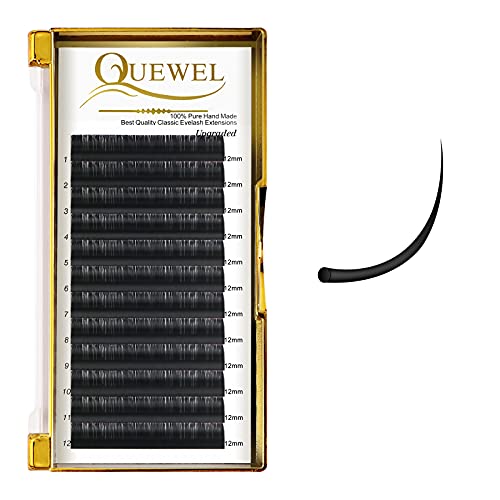 QUEWEL 0.05 D Curl 12mm Silk Individual Eyelash Extensions - Professional Classic Lashes for Natural Look (9-25 Mixed Lengths) - Perfect for Salon, Bridal & Daily Wear