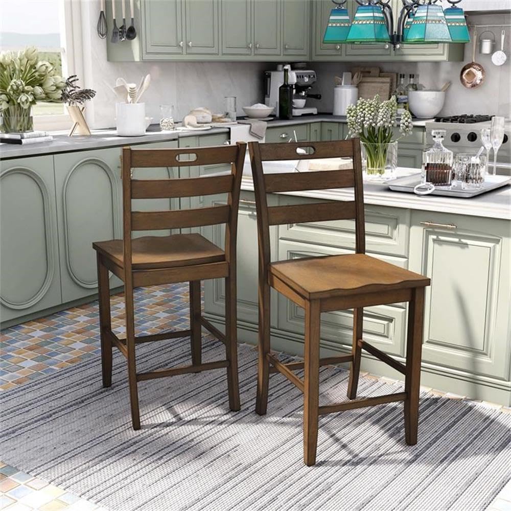 Furniture of America Jolines Wood Counter Height Chair Set of 2 - Solid Oak Bar Stools for Kitchen Island, Breakfast Nook & Dining Room - Comfortable Counter Height Seating