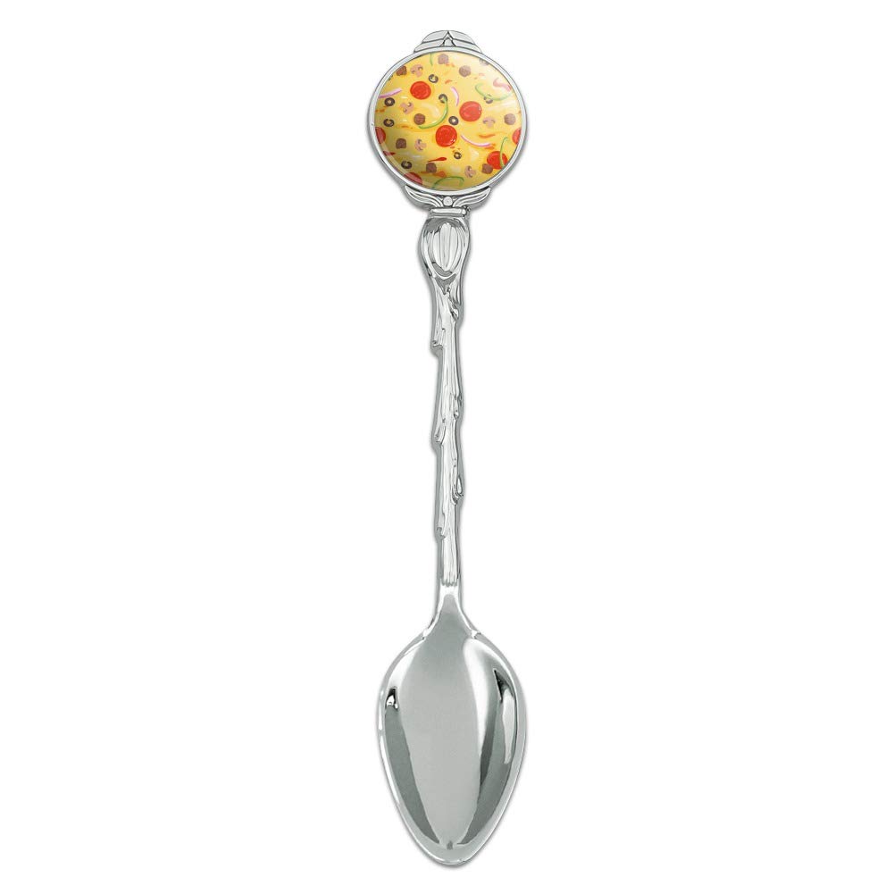 Vintage Collectible Demitasse Spoon - Pizza Design with Pepperoni, Olives & Onions - Perfect for Tea, Coffee, and Unique Gift Giving
