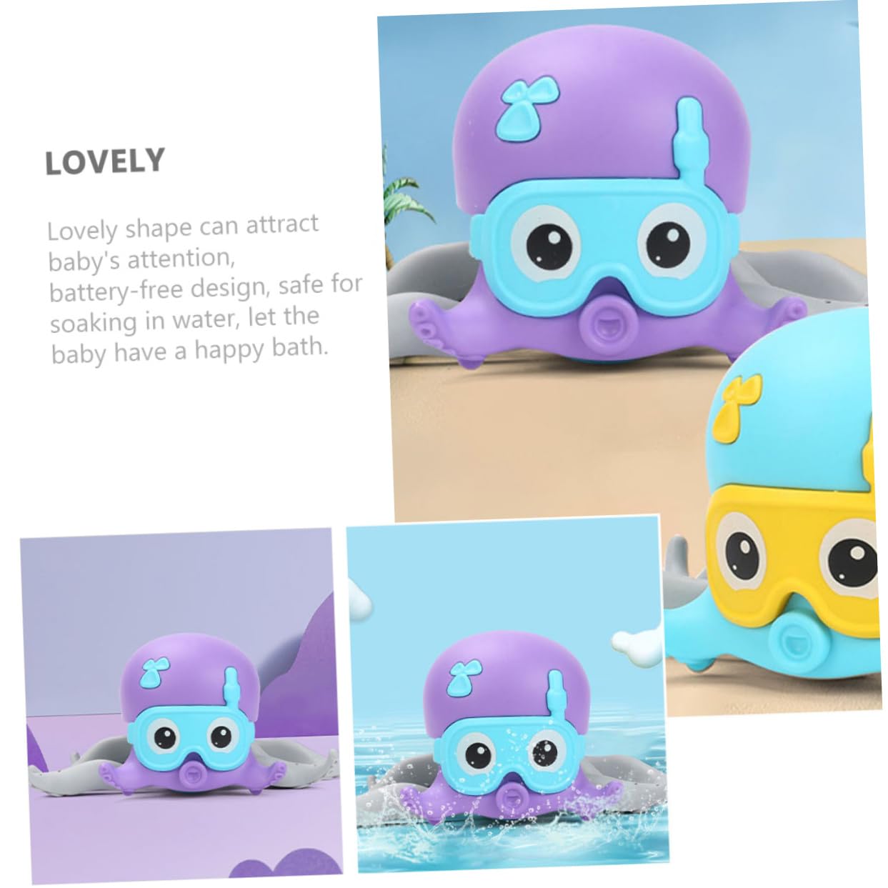 VICASKY 5-Pack Wind Up Swimming Octopus Toys - Purple Plastic Diving Bath Toys for Kids, Boys & Girls - Fun Pool, Bathtub & Beach Water Play for Toddlers