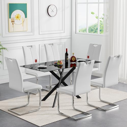 Black3-table With 6 White Chairs