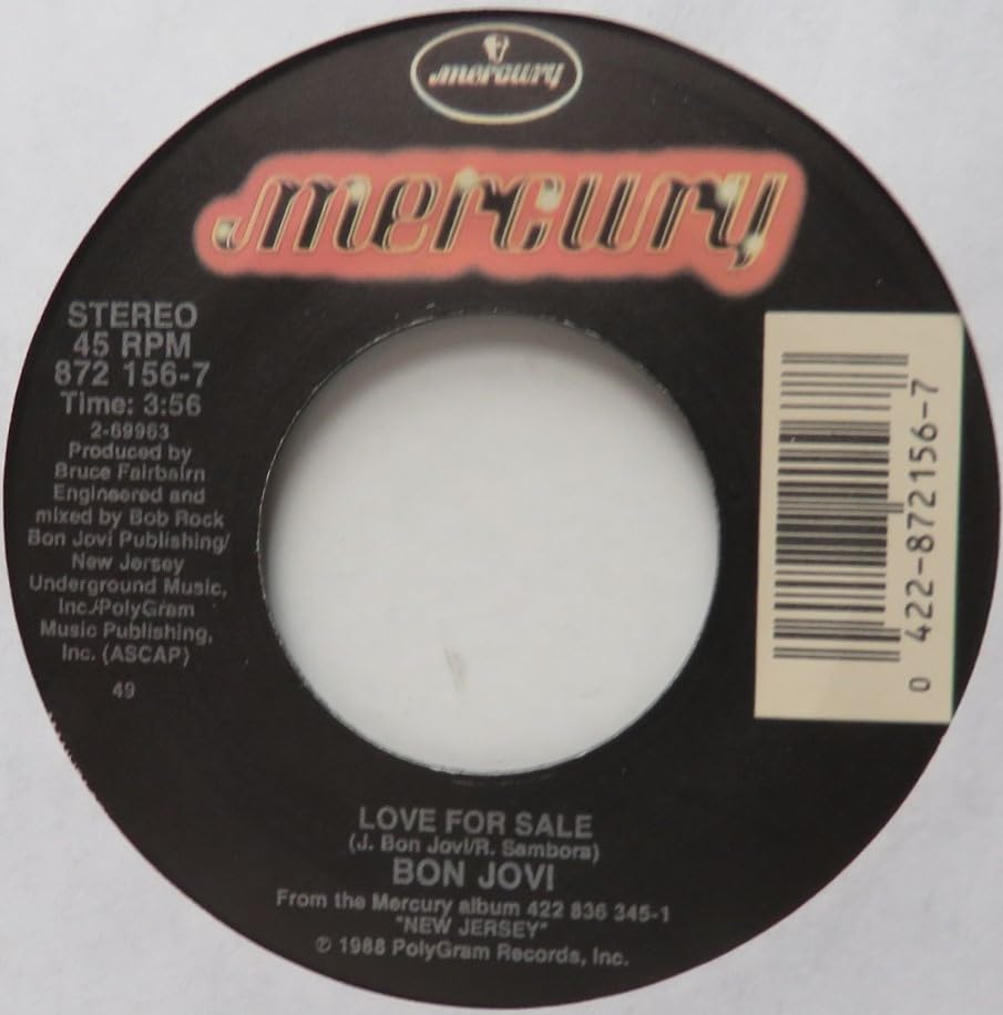 Born To Be My Baby b/w Love For Sale - Bon Jovi 45 RPM Vinyl Record | Classic Rock Collectible for Music Lovers & DJs