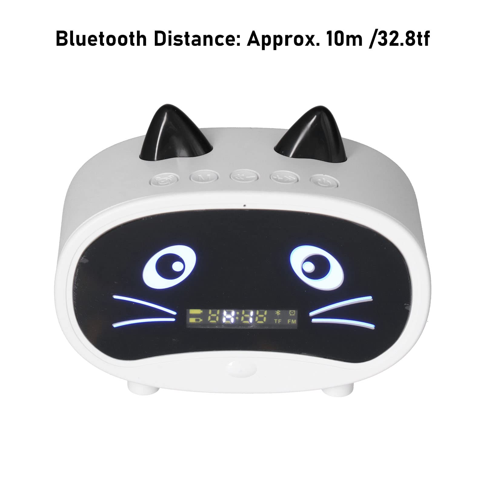Wireless Bluetooth Speaker with Alarm Clock - Portable Bedroom & Office Speaker with Dual Alarm, LED Display, Cat Ear Design, FM Radio, USB/Memory Card Support, 1000mAh Rechargeable Battery (White) - Perfect for Bedside, Desk, Travel & Gift Giving