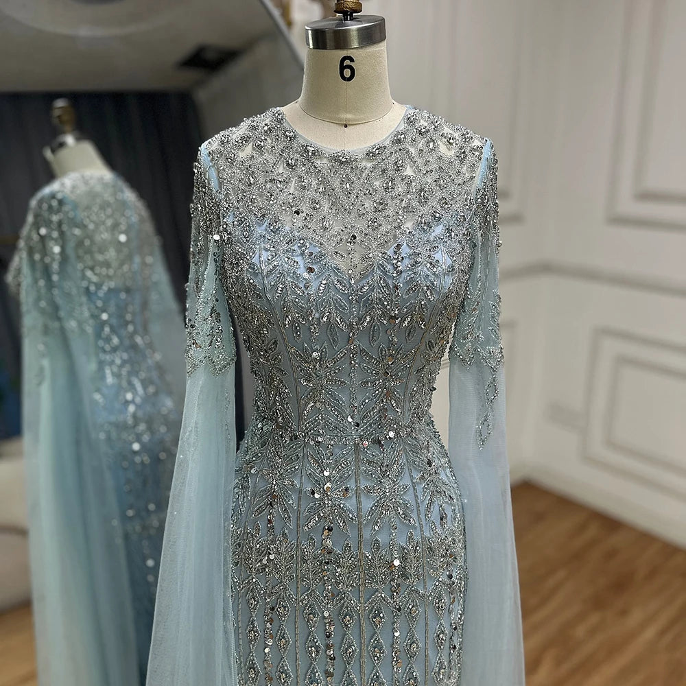 Luxury Dubai Saudi Arabia Caramel Mermaid Evening Gown with Elegant Cape Sleeves & Beaded Details - Formal Dresses for Weddings, Galas & Special Occasions