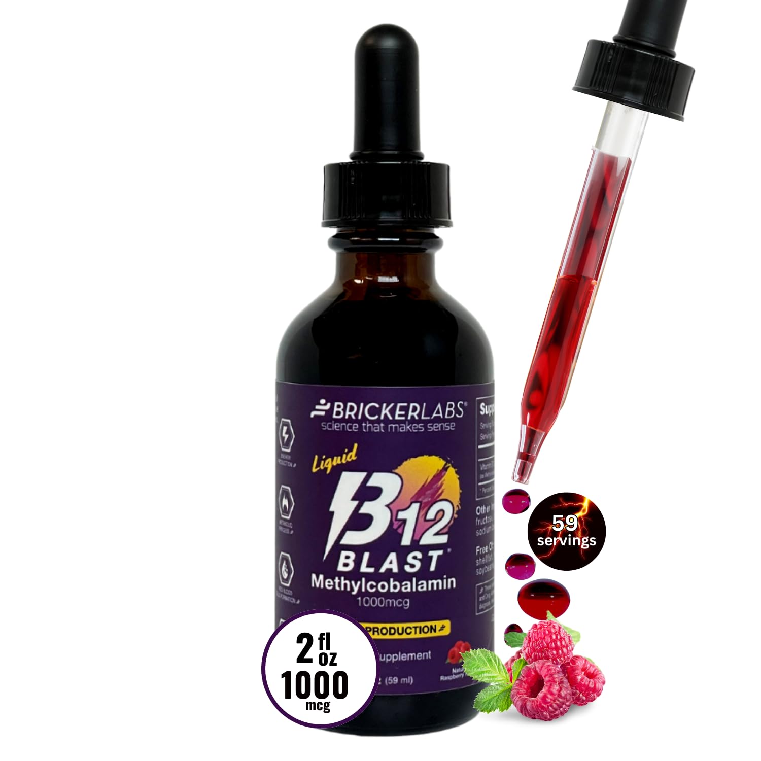 B12 Blast Methylcobalamin 1000mcg - Vegan Sublingual Liquid Energy Vitamin Supplement for Sustained Energy & Cellular Support - Great Tasting Cherry Flavor - 59 Day Supply - Boost Energy for Workouts, Focus & Daily Activities