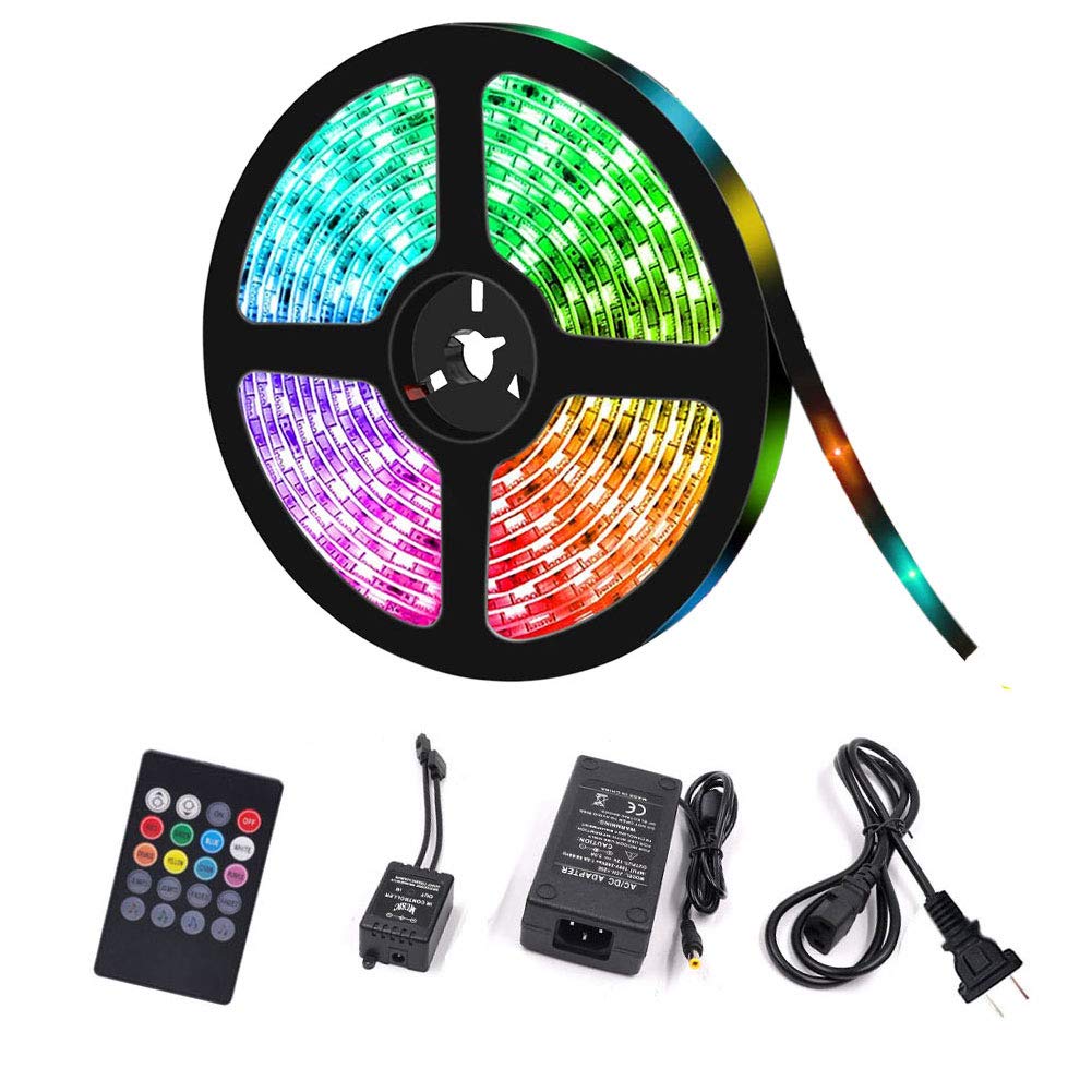 XUNATA 16.4Ft RGB LED Strip Lights with Music Sync - 300 LEDs Waterproof Light Strips Kit with Remote & Power Supply for Bedroom, Home Theater, Party Decor & DIY Lighting Projects