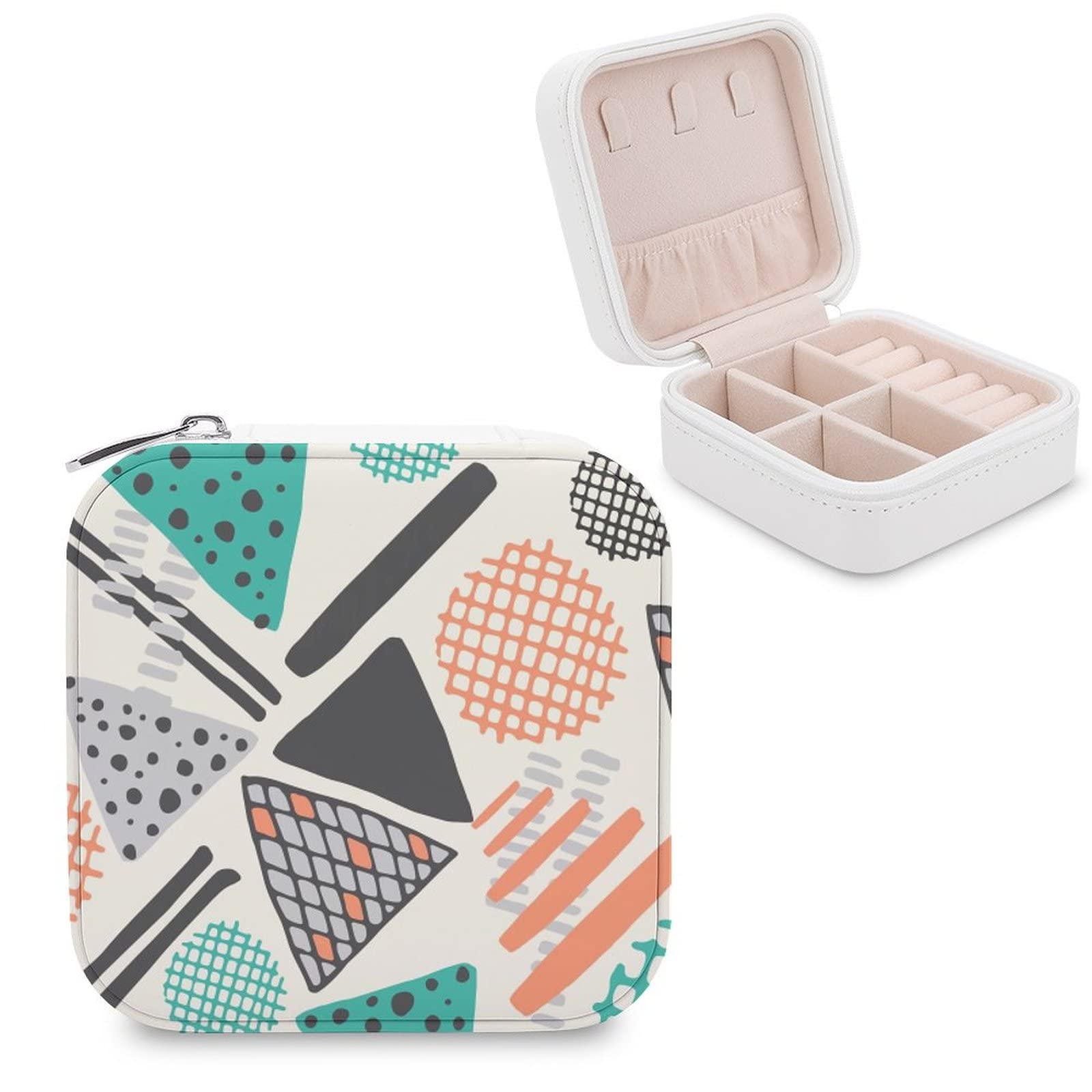 Elegant PU Jewelry Box - Portable Travel Organizer for Rings, Earrings, Necklaces & Bracelets - Modern Abstract Circle Plaid Design - Perfect for Home Storage, Travel & Gift Giving