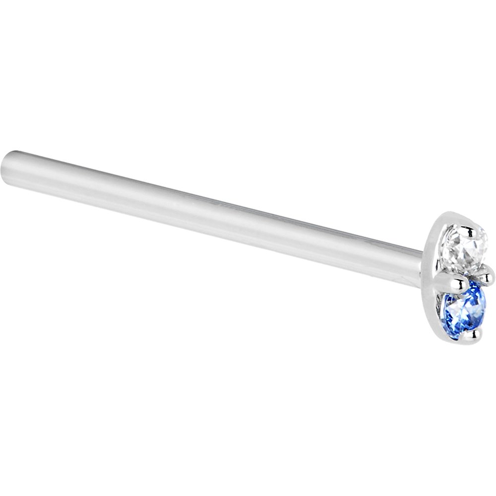 14K White Gold Clear Arctic Blue CZ Marquise Straight Fishtail Nose Stud Ring - 18 Gauge 1.5mm 17mm Body Jewelry for Women | Perfect for Everyday Wear, Parties & Special Occasions