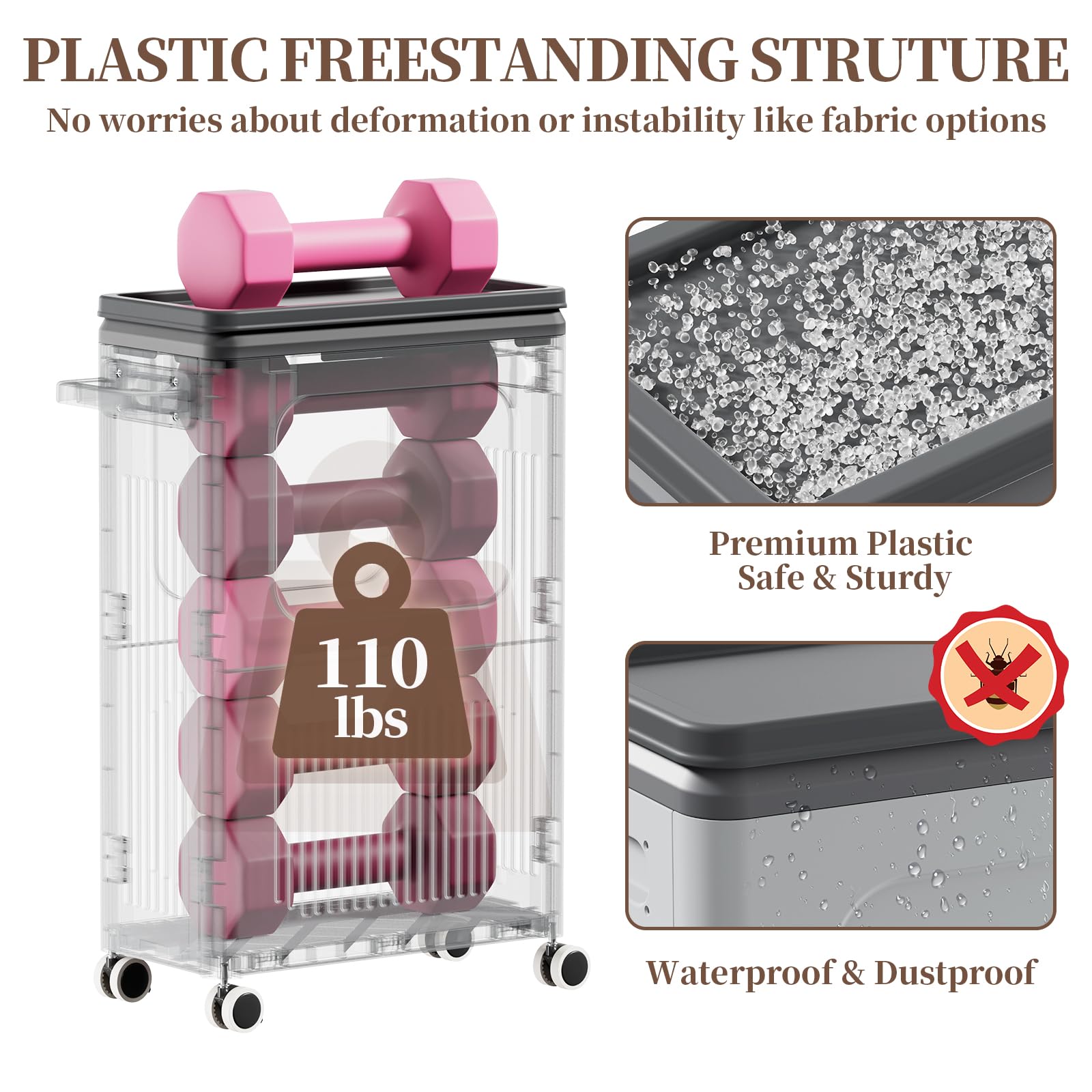 50L Plastic Laundry Basket with Wheels & Lid - Slim Laundry Hamper for Narrow Spaces - Easy Roll Handle for Bedroom, Dorm & Laundry Room - Perfect for Small Apartments & College Students