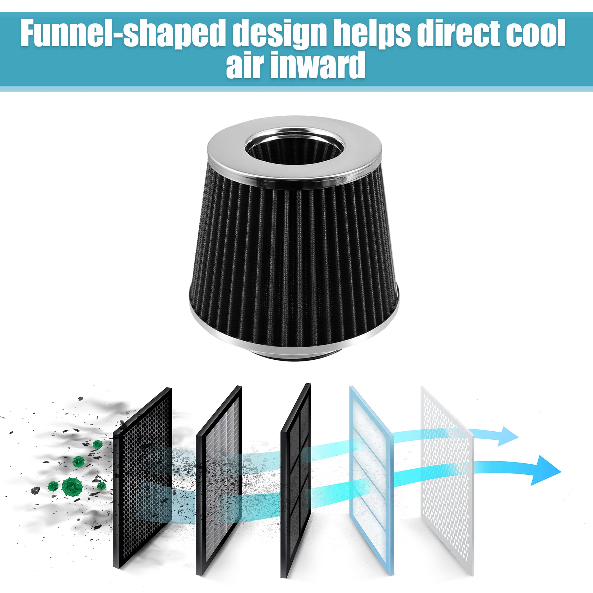 X AUTOHAUX 3 Inch Universal Cold Air Intake Pipe Kit - Aluminum Alloy Air Filter Induction Hose Tube with Black Air Filter - Performance Upgrade for Cars, Trucks & SUVs