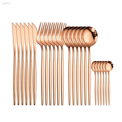Premium 18/10 Stainless Steel Silverware Set - 24-Piece Rose Gold Luxury Cutlery Set with Mirror Polished Knives, Forks & Spoons - Elegant Dinnerware for Fine Dining, Weddings & Special Occasions