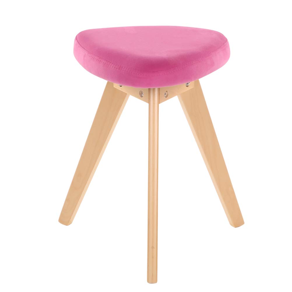 Solid Wood Step Stool with Cloth Cushion - Round & Triangle Shape for Bathroom, Salon, Kitchen - Rose Red Color (GAOFENG)