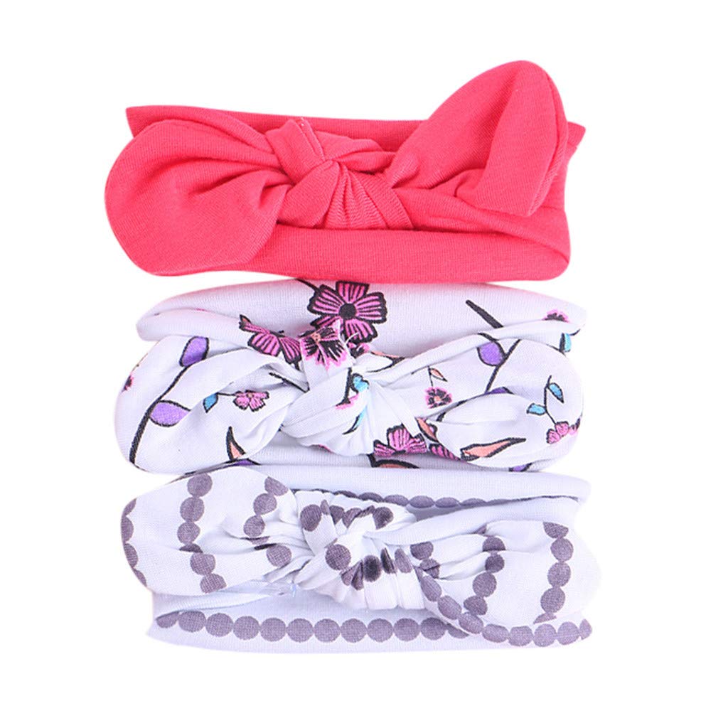 **Baby Hairbands Set - 3Pcs Elastic Headbands for Girls with Floral Bowknots | Soft & Comfortable Hair Accessories for Kids Age 9 | Perfect for School, Parties & Daily Wear**