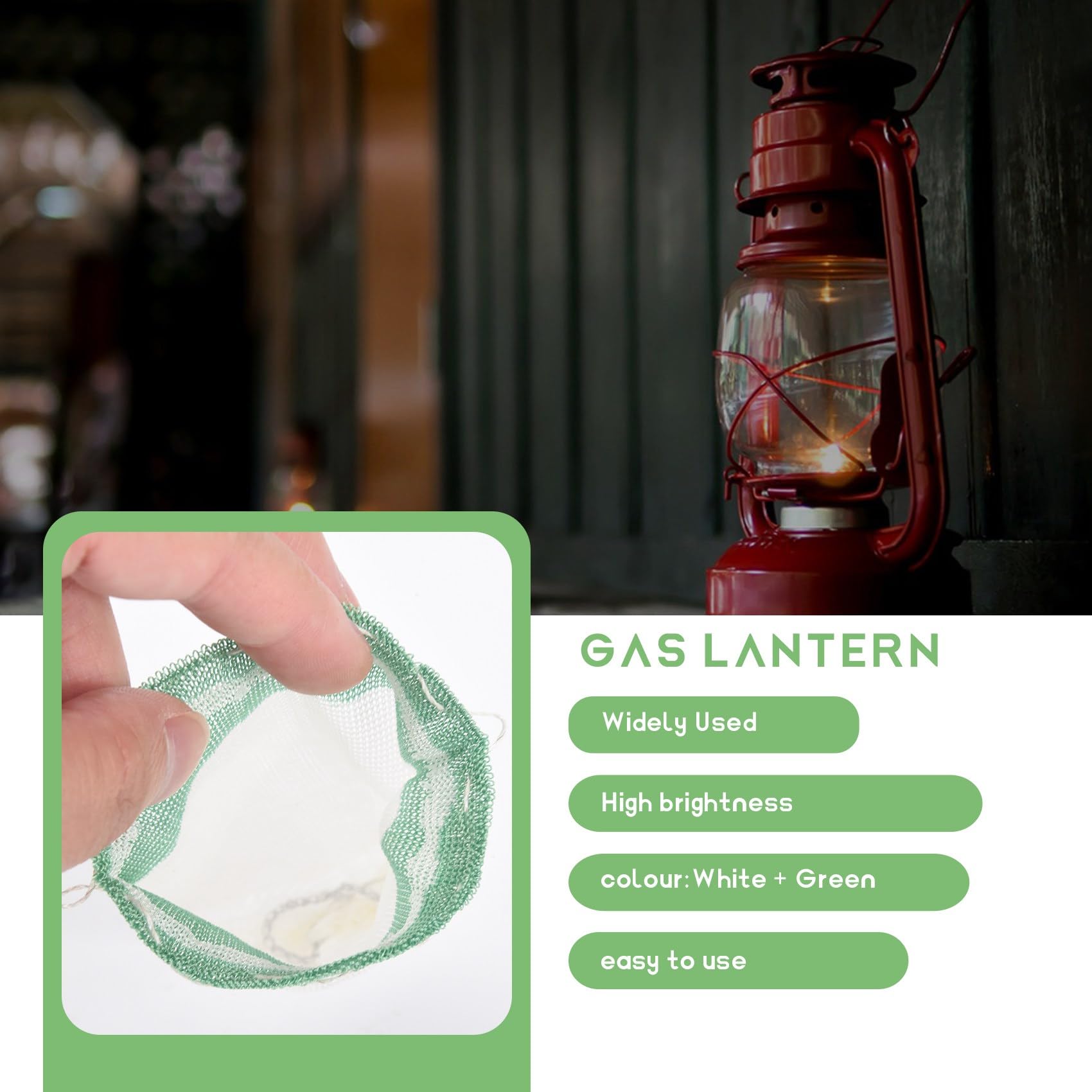 20Pcs Propane Lantern Mantles - Replacement Gas Lantern Mantles for Outdoor Camping, Hiking, Backpacking - Fits Coleman, Gas & Propane Lanterns - Durable White & Green Mantles for Emergency Lighting & Nighttime Adventures