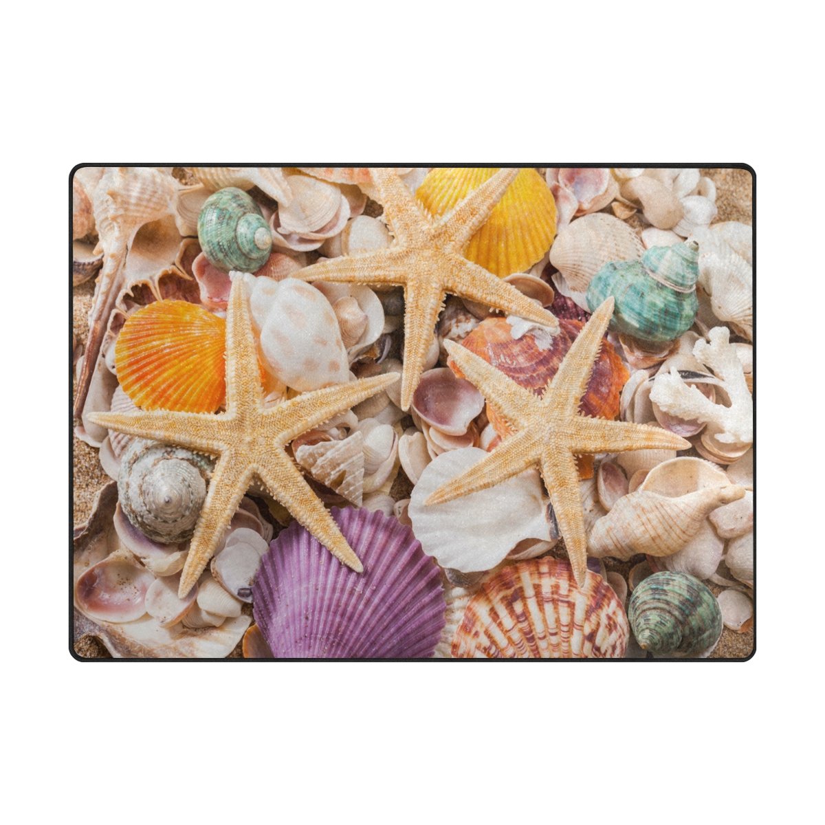 ALAZA Funny Starfish Seashell Beach Themed Area Rug - 7' x 5' Soft Non-Slip Floor Mat for Living Room, Bedroom, Nursery & Beach House Decor | Perfect for Coastal Home Decor, Vacation Rentals and Summer Themed Spaces