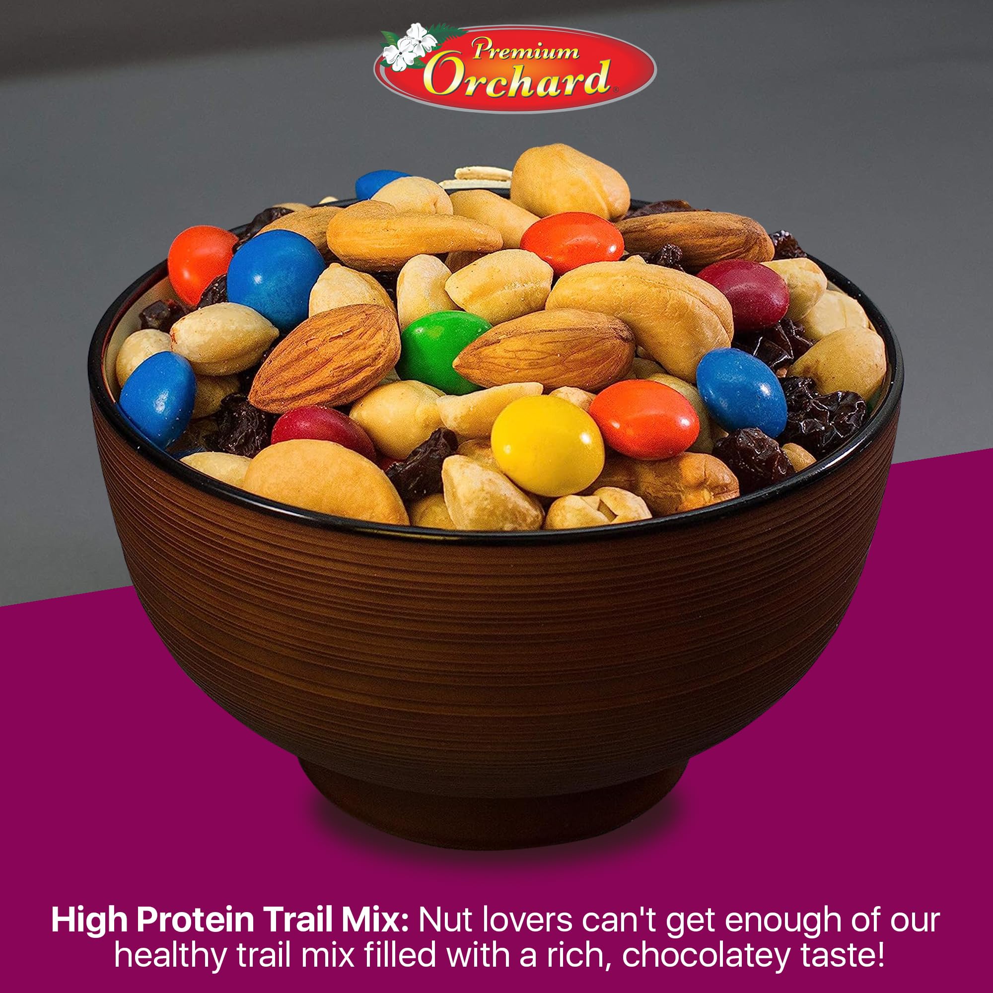 Premium Orchard Rainbow Trail Mix - Healthy Snack Pack with Peanuts, Raisins, Cashews, Almonds & Chocolate Buttons | Gluten-Free, Heart-Healthy Mixed Nuts for Adults & Kids | Perfect for Hiking, School Lunches & Office Snacks