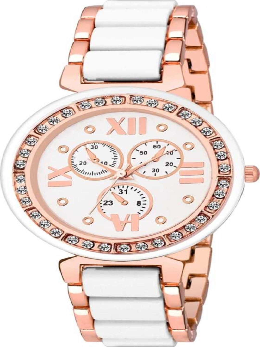Elegant Women's Metallic White & Rose Gold Wristwatch - Stylish Fashion Watch for Everyday Wear, Office & Special Occasions