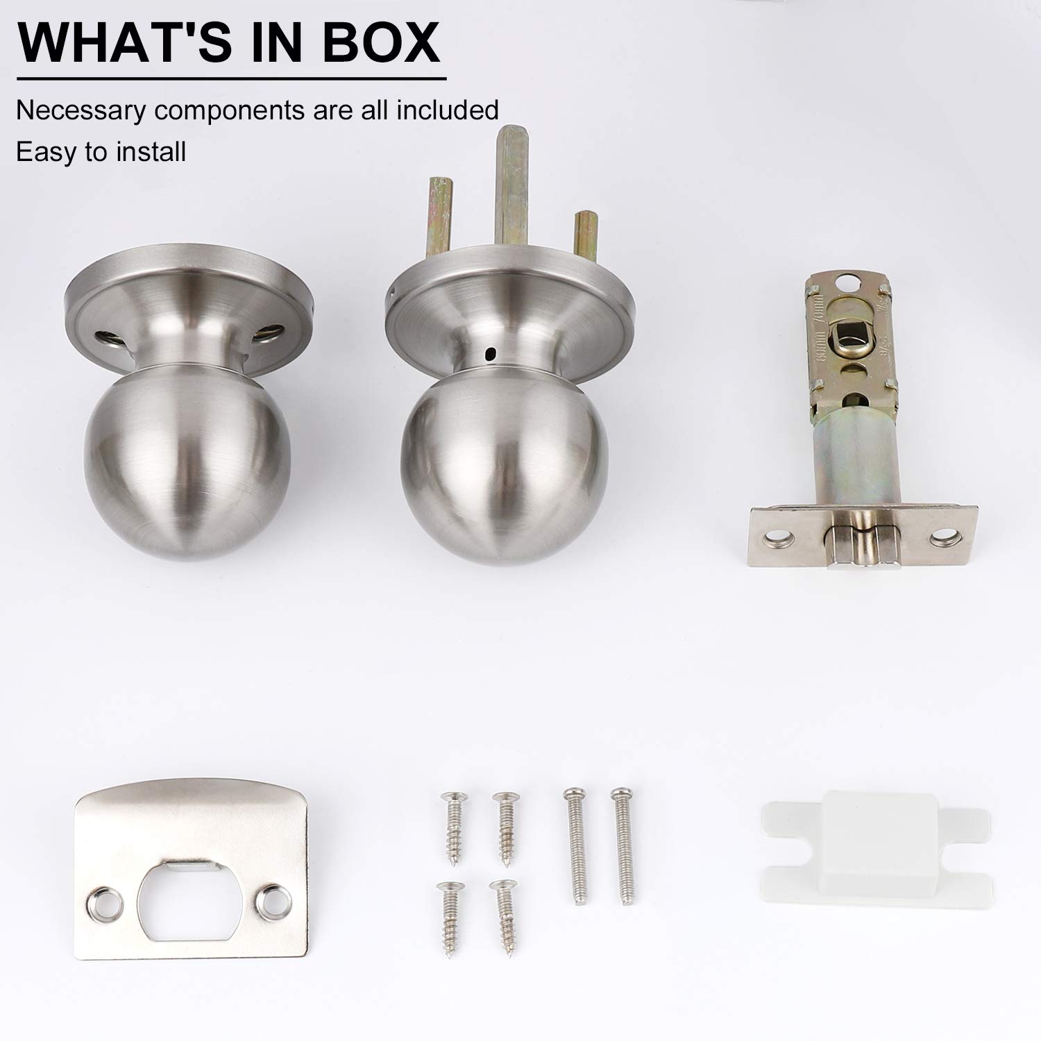 10 Pack Satin Nickel Round Ball Door Knobs - Classic Passage Hallway & Closet Door Handles, Non-Locking - Perfect for Bedrooms, Bathrooms & Interior Doors