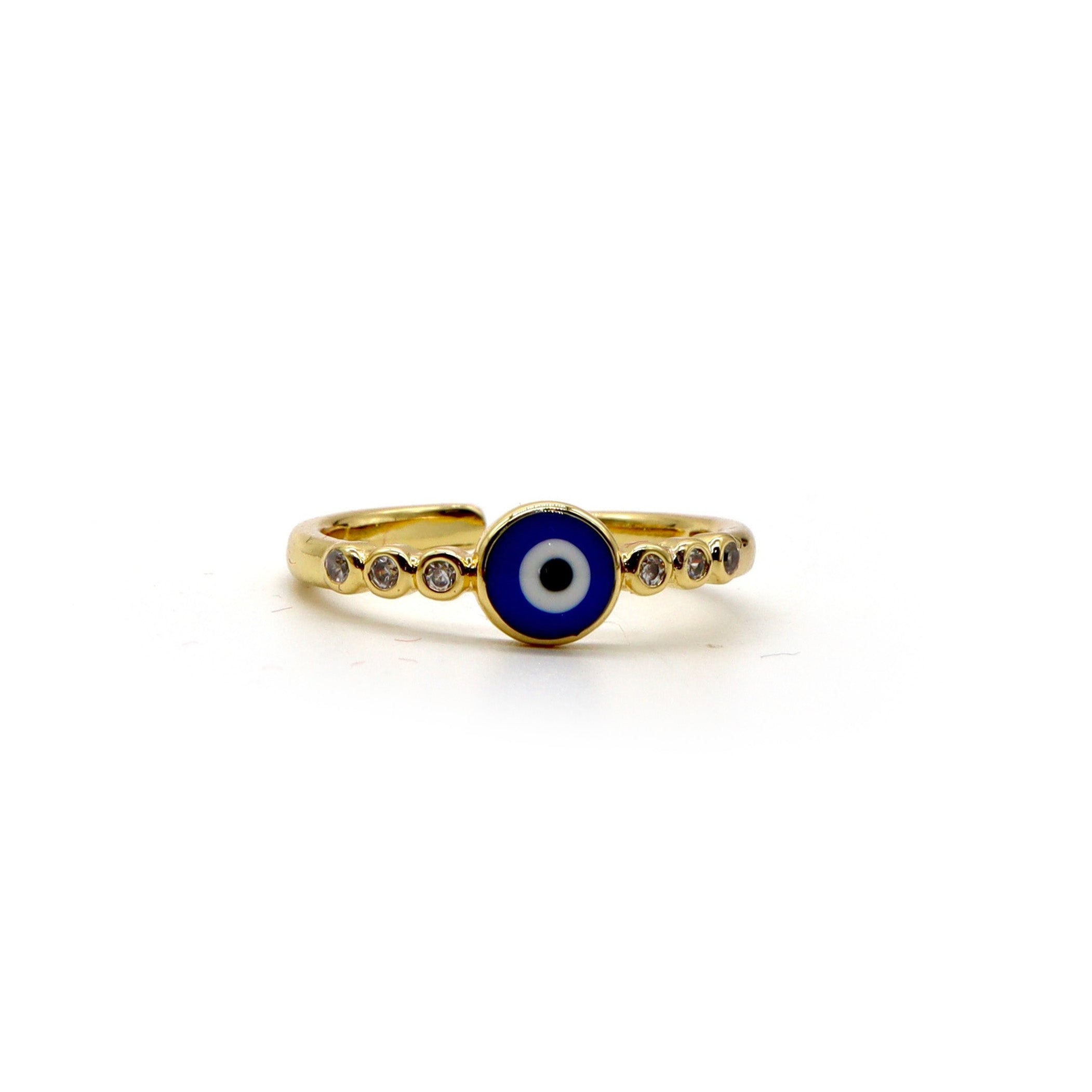 18K Gold Plated Evil Eye Ring with Pavé Stones - Adjustable Size for Women, Protection Jewelry Gift for Her | Perfect for Everyday Wear, Spiritual Protection & Fashion Accessory