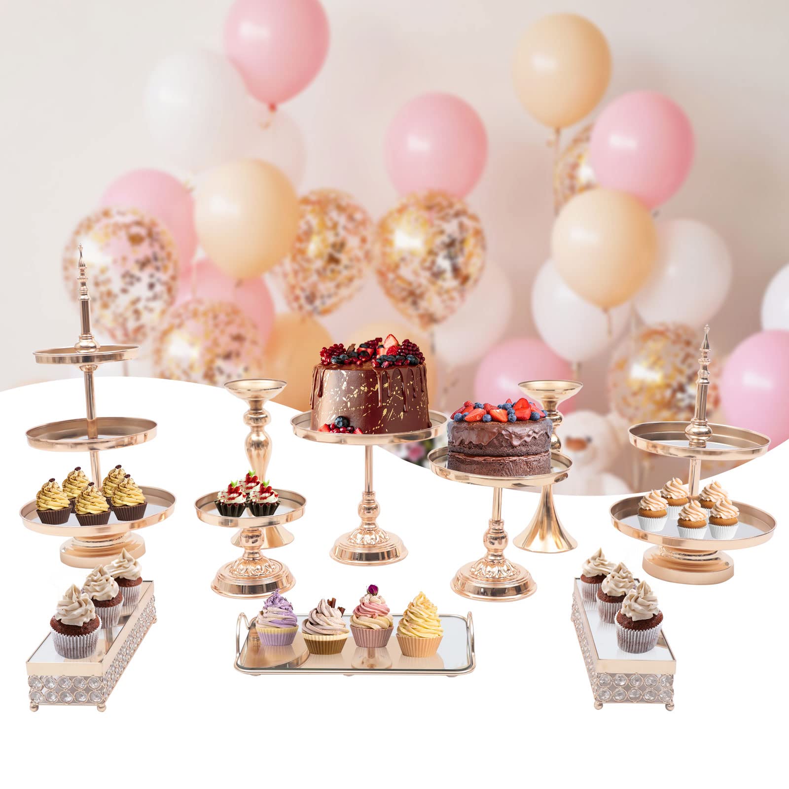 10-Pack Gold Metal Cake Stand Cupcake Holder Set - Elegant Dessert Display Serving Platter for Birthday, Wedding, Party Decoration - Perfect for Buffet Tables, Dessert Bars & Special Events