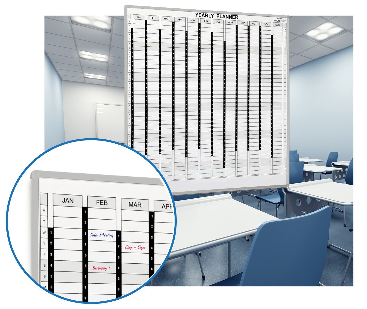 Vision Whiteboard Perpetual Planner - Reusable Dry Erase Calendar for Office, Home & School - Perfect for Goal Setting, Task Management & Productivity Planning