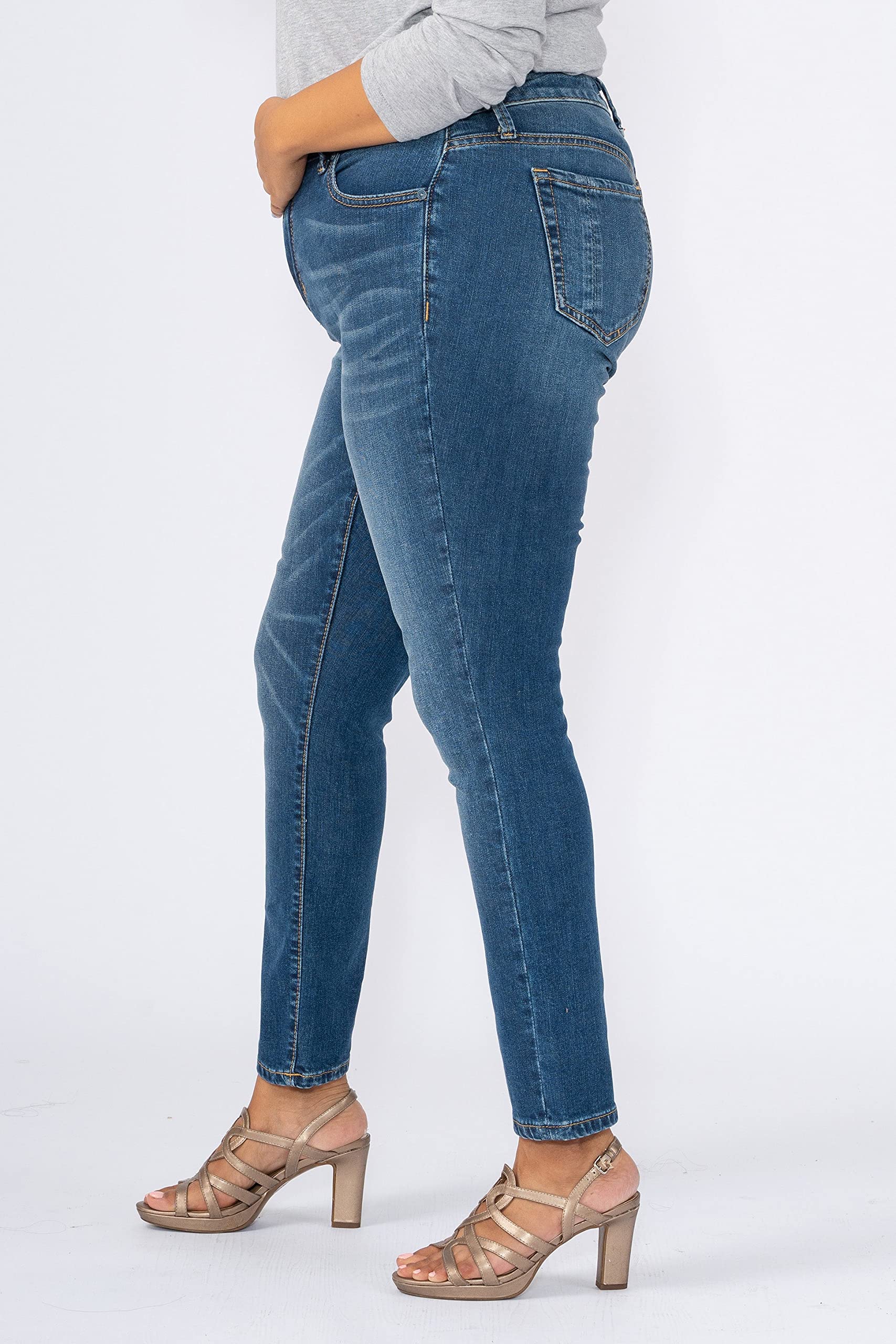 Premium Women's Plus Size Stretch High Rise Skinny Jeans - Slink Comfort Fit Denim Pants in Indigo Blue | Perfect for Casual Wear, Office Outfits & Night Out Looks