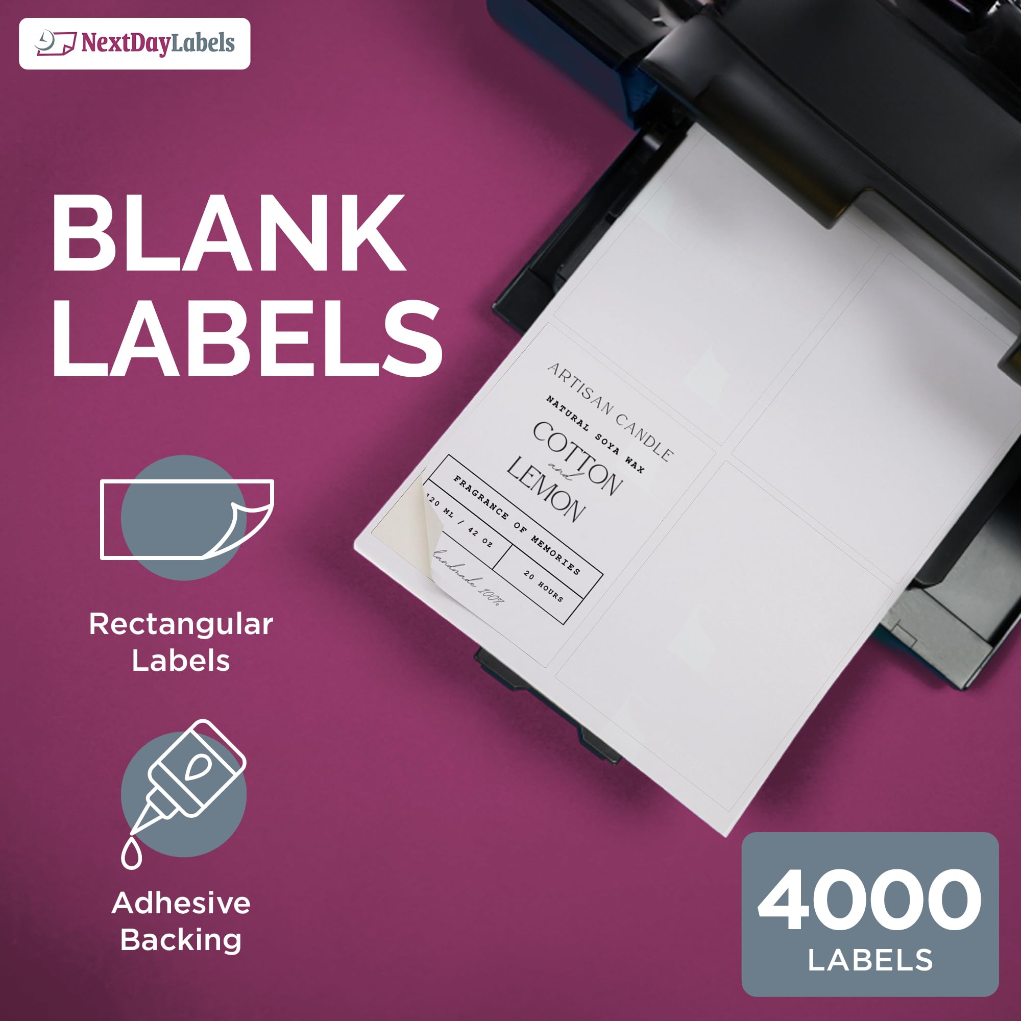 NextDayLabels – 4” x 5” White Rectangular Sticker Labels for Laser/Inkjet Printers - 1000 Sheets (4 Per Sheet, 4000 Labels) - Perfect for Return Address, Shipping Labels & Mailing - Ideal for Home Office, Small Business & E-commerce Packaging